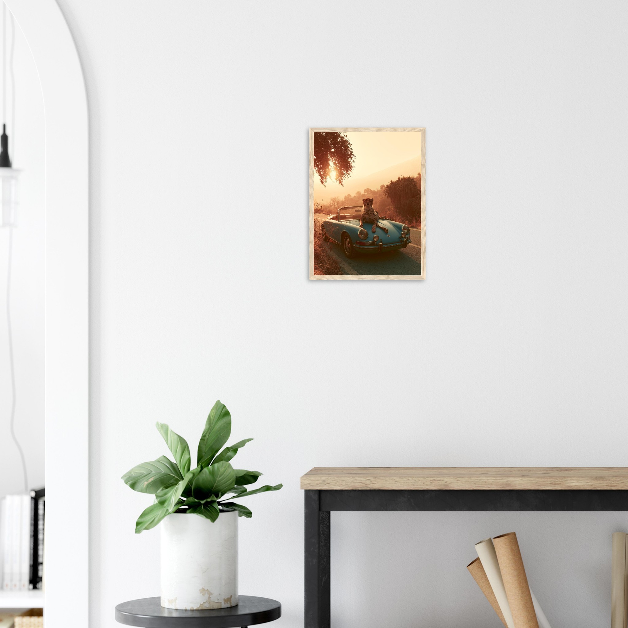 Porsche & Leopard art print interior mockup — Cars | Atelier Marbella