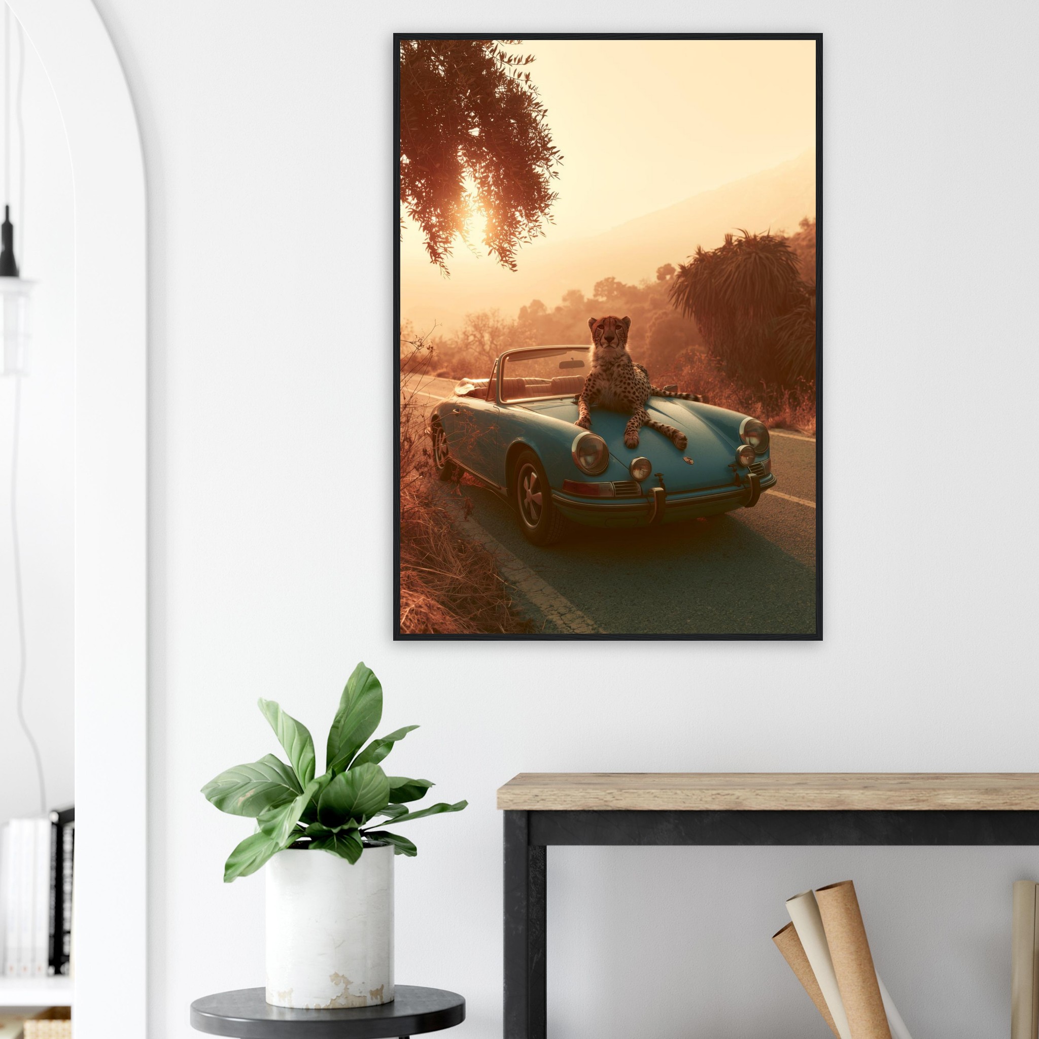 Porsche & Leopard art print interior mockup — Cars | Atelier Marbella