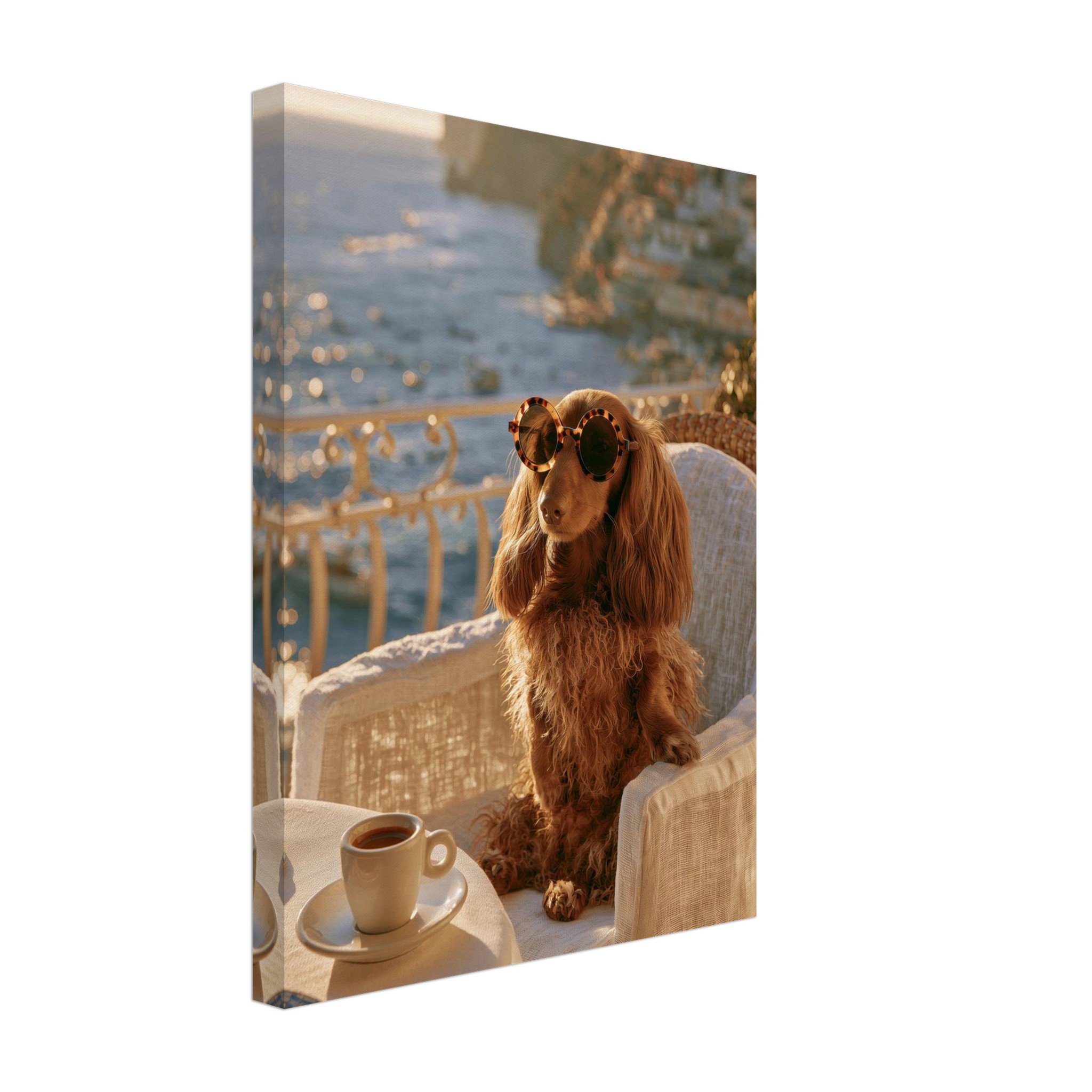 Dachshund in Saint-Tropez II art print interior mockup — Animals | Atelier Marbella