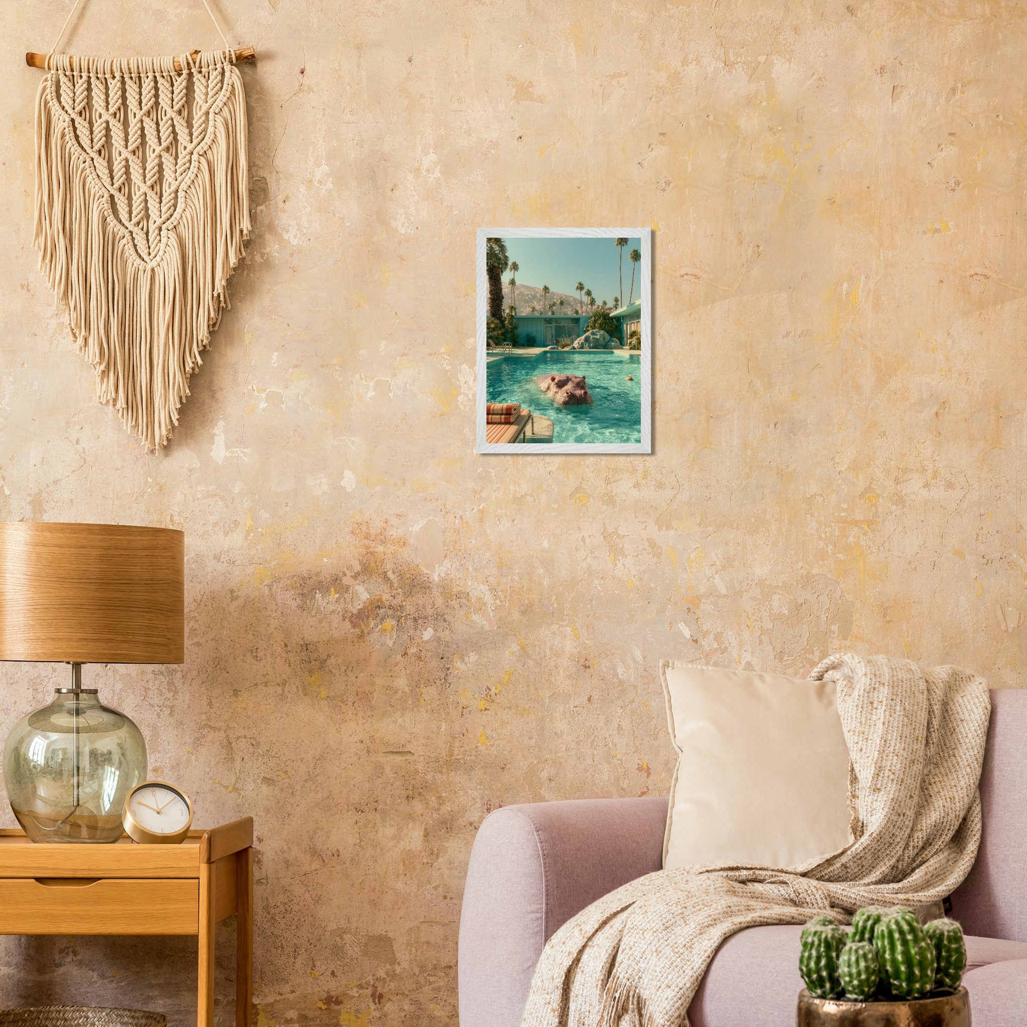 Beach Hippo art print interior mockup — Animals | Atelier Marbella