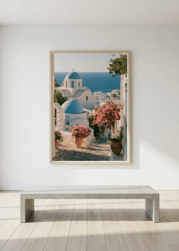 Aegean Blue Domes — Framed Print