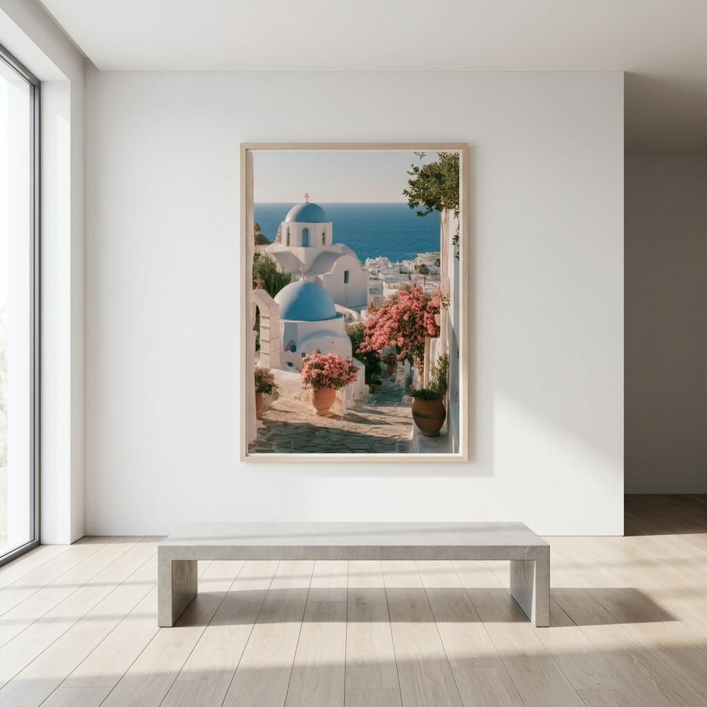 Aegean Blue Domes — Framed Print | Greek island wall art