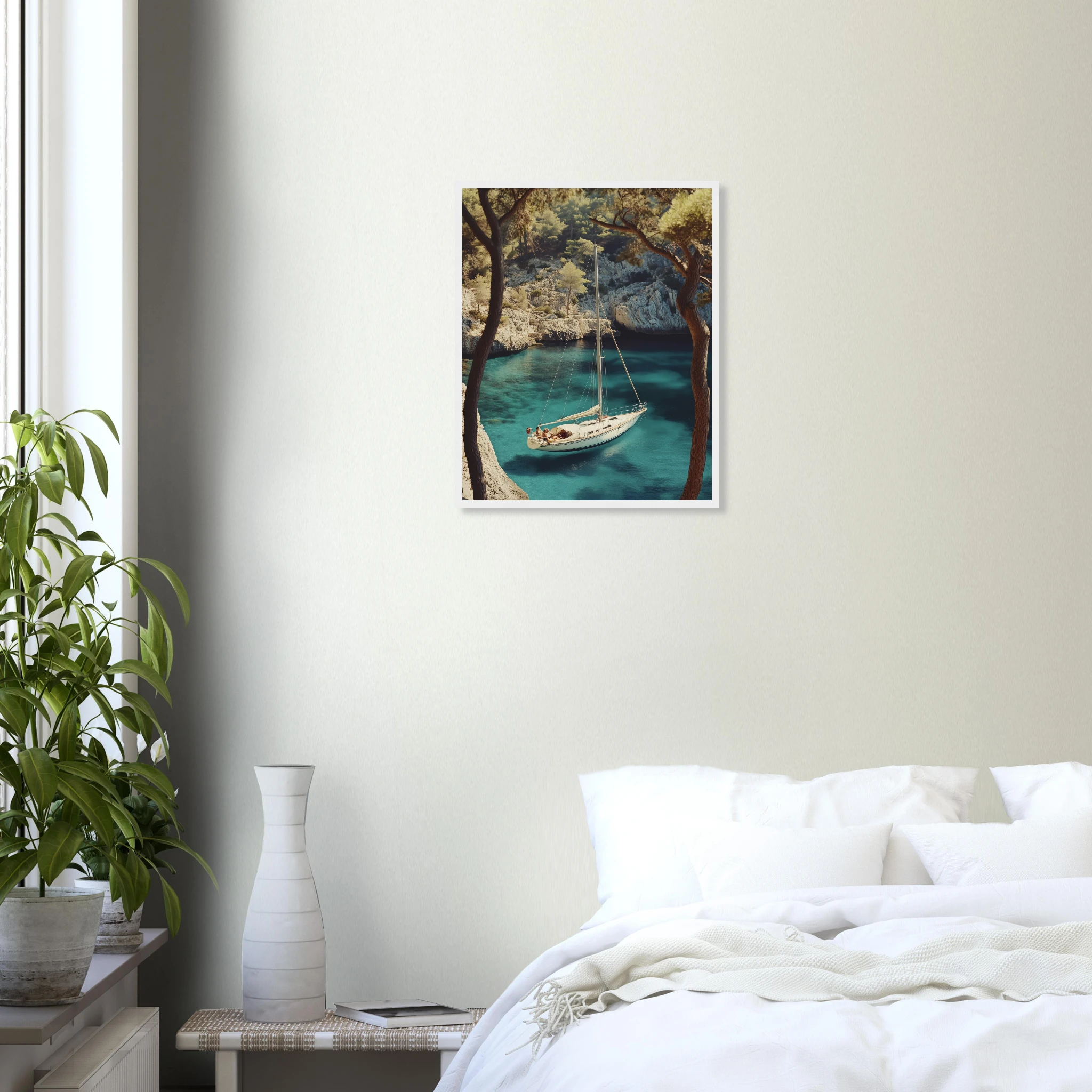 Calanque Anchorage framed print in a styled room