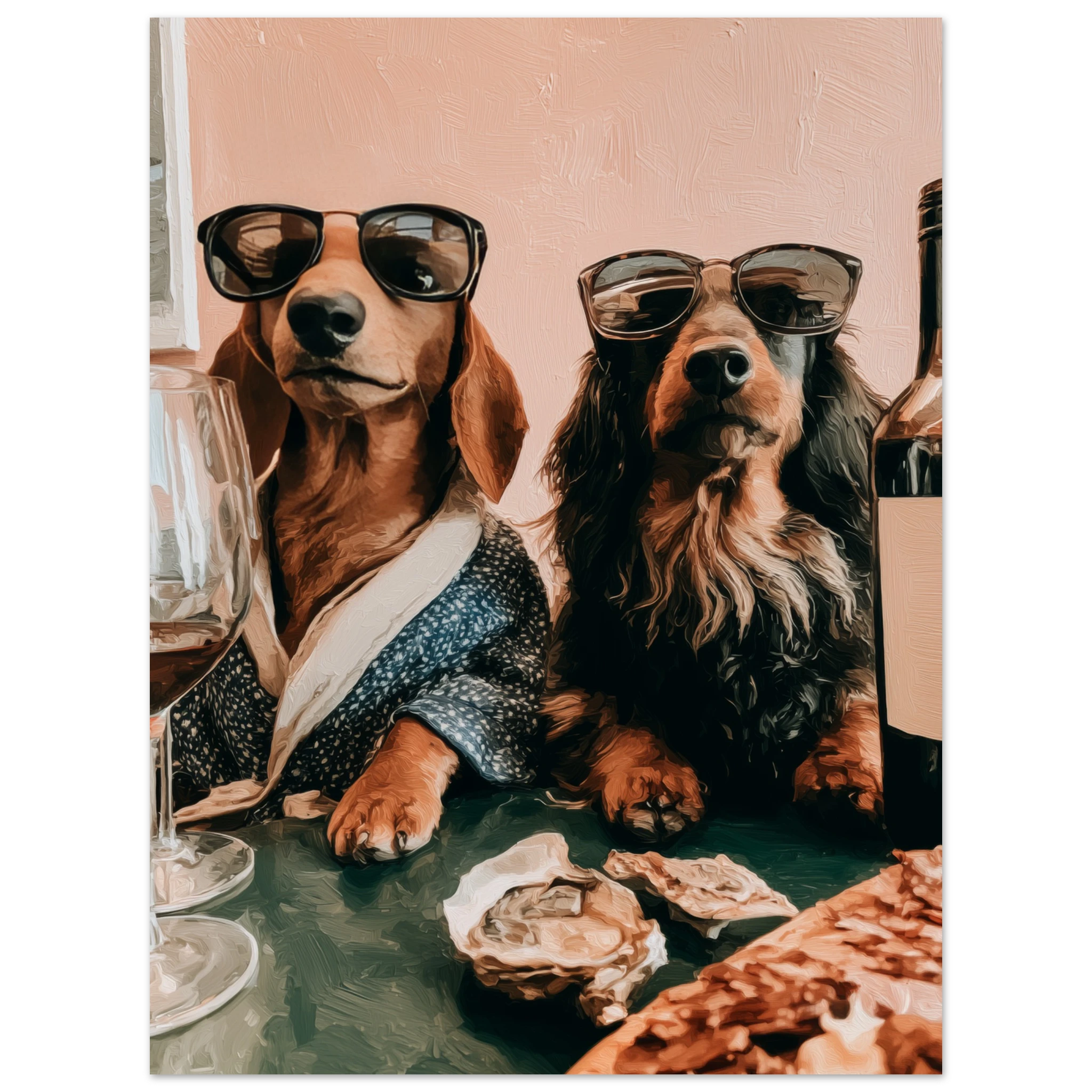 Dachshunds Wine & Dine — Matte Art Print mockup 5 | Atelier Marbella