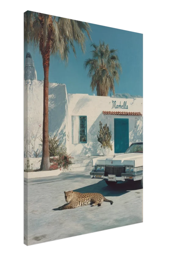 Marbella Cadillac and Leopard — Canvas Print