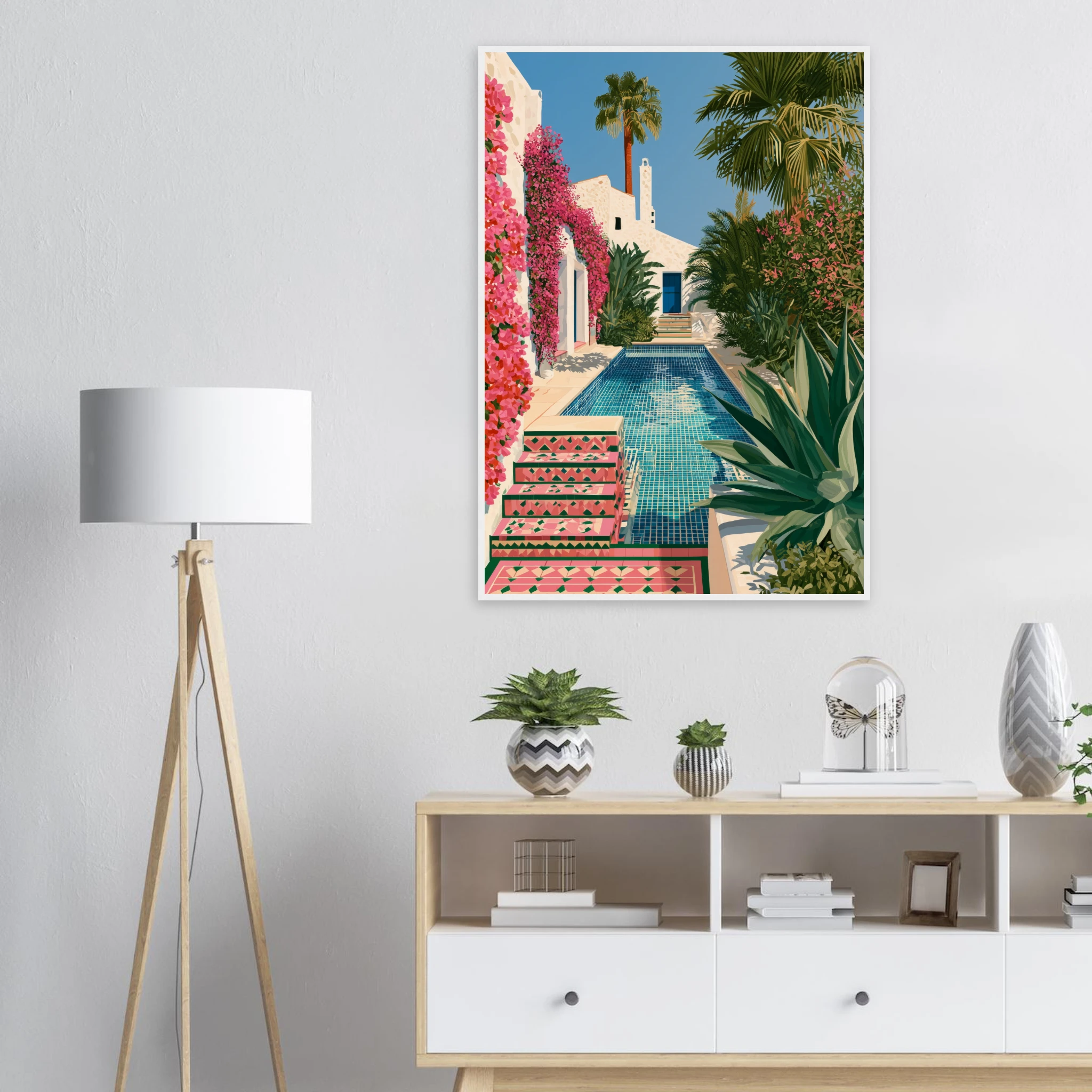 Villa Rosa — Andalusian Pool — Framed Print, size guide | Atelier Marbella