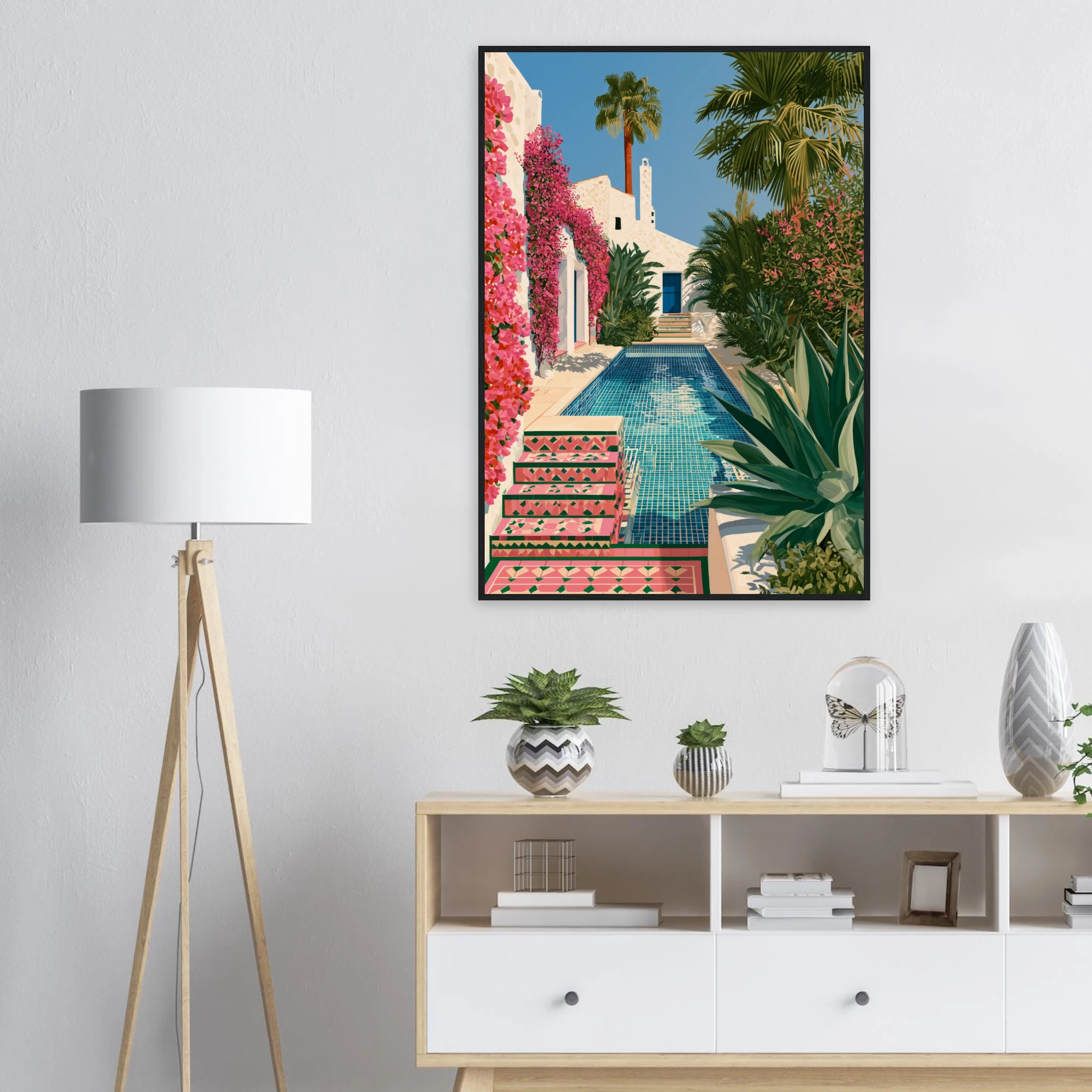 Villa Rosa — Andalusian Pool — Framed Print, living room | Atelier Marbella