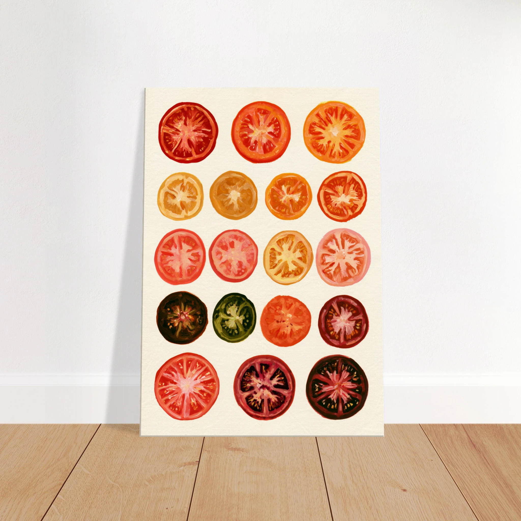 Botanical tomato print framed canvas — room mockup