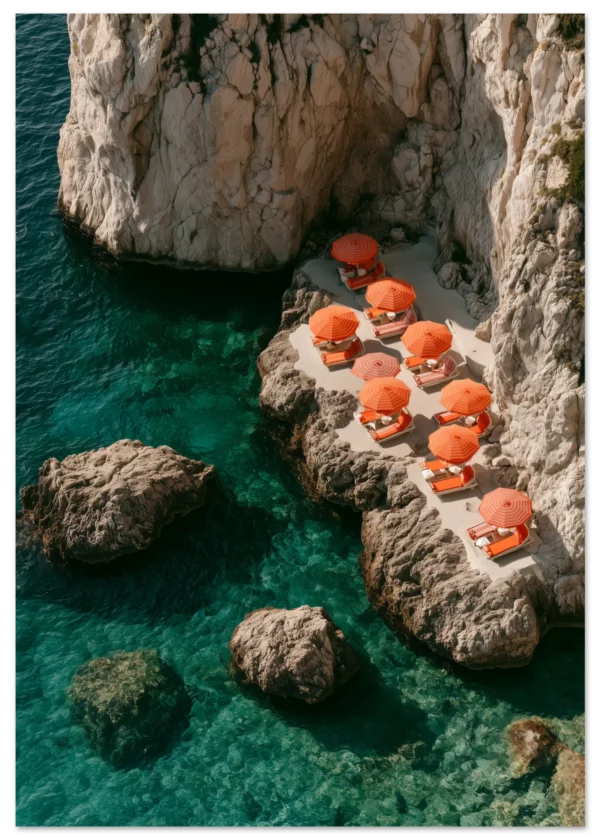 Orange Umbrellas Capri Cove — Matte Art Print