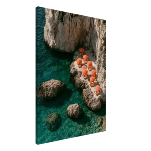 Sombrillas naranjas en Capri Cove — Impresión en lienzo