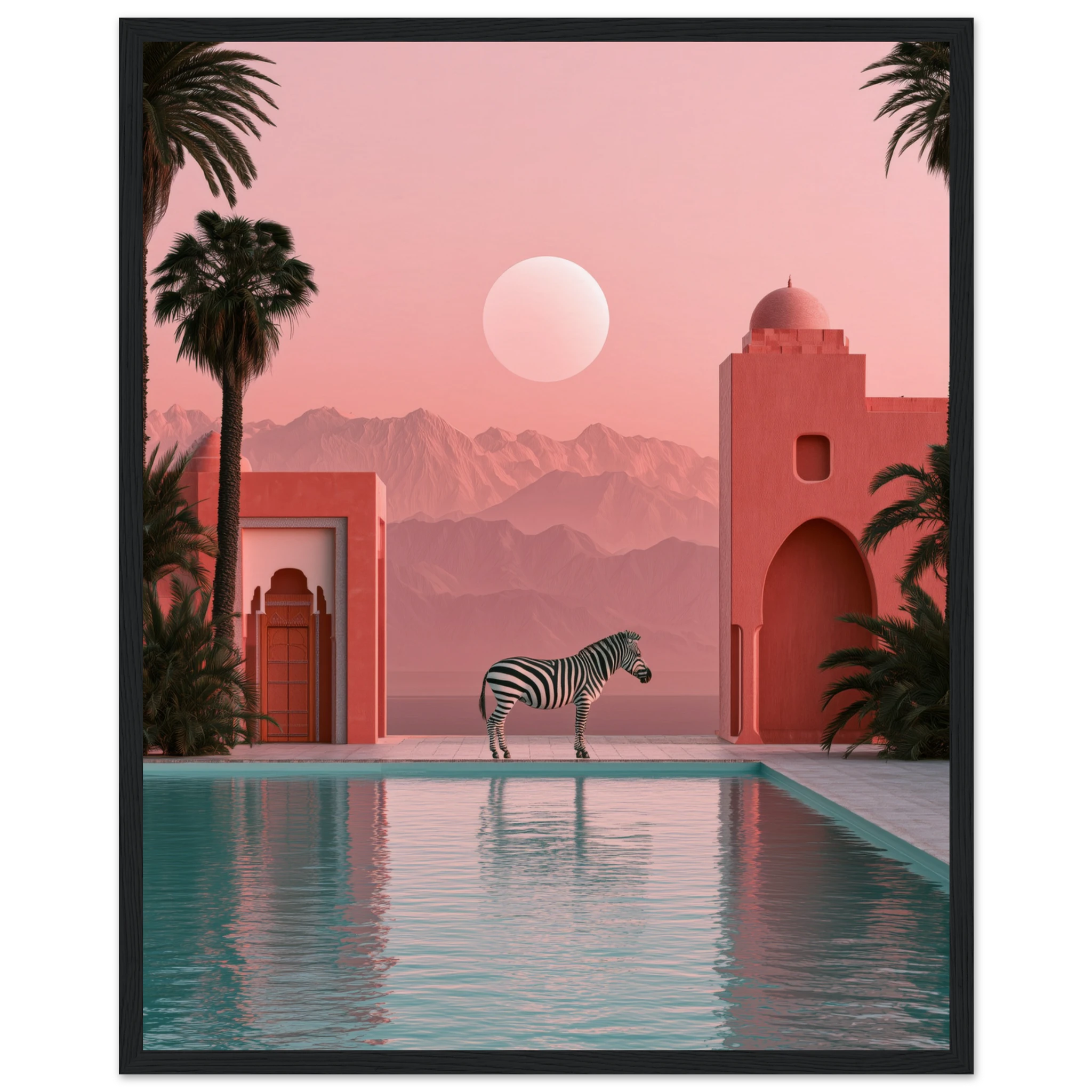 Zebra at the Pink Riad — framed print bedroom decor