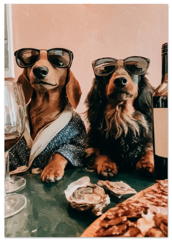 Dachshunds Wine & Dine — Matte Art Print