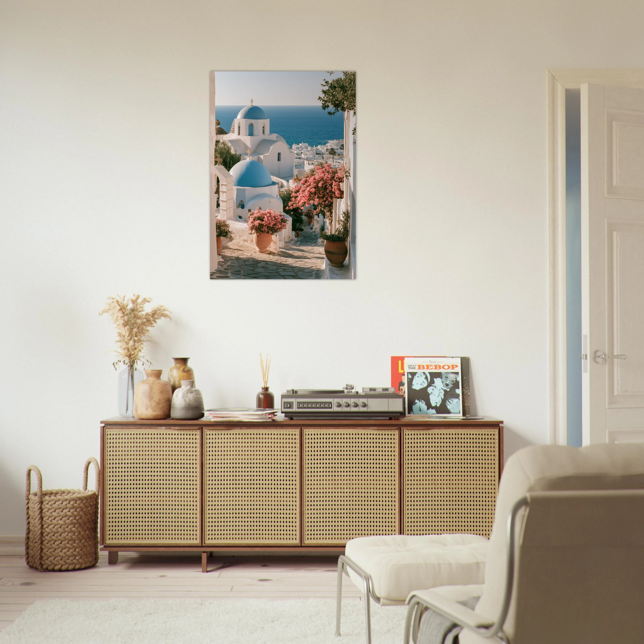 Aegean Blue Domes matte art print — Cycladic architecture and Aegean Sea