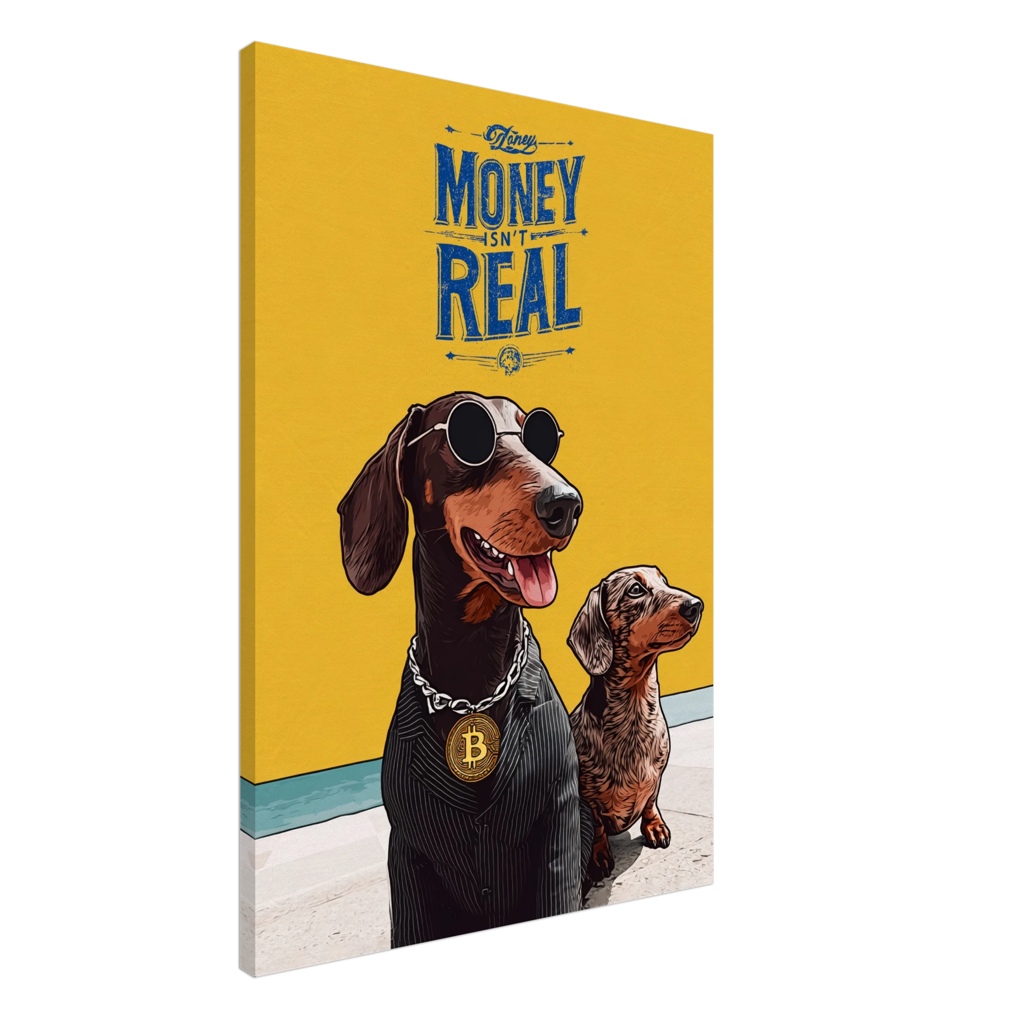 Bitcoin Dachshund Crypto Wall Art — Wall Art Print — Canvas Print Close-up