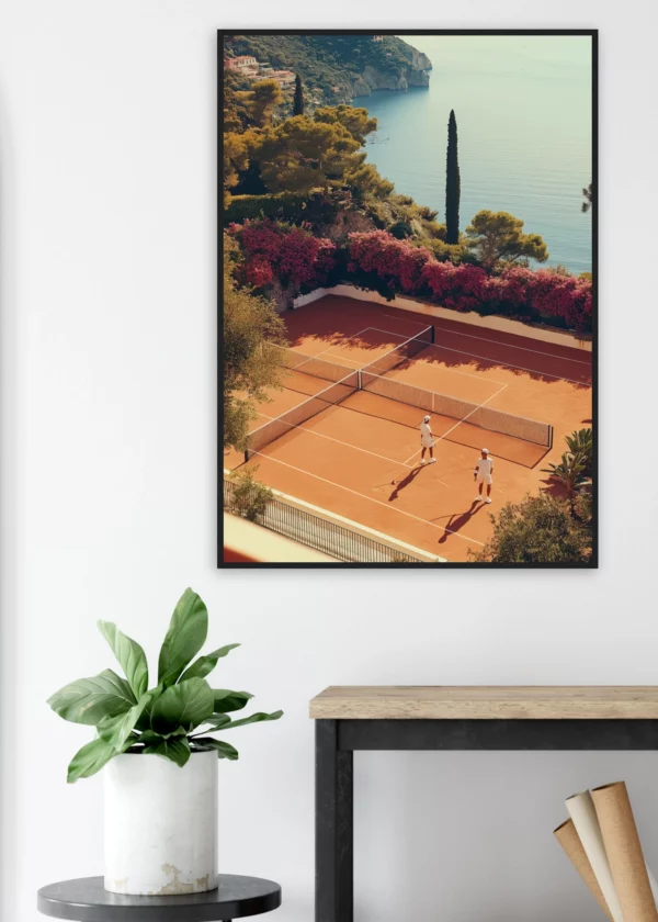 Riviera Clay Court — Mediterranean Tennis  — Framed Print
