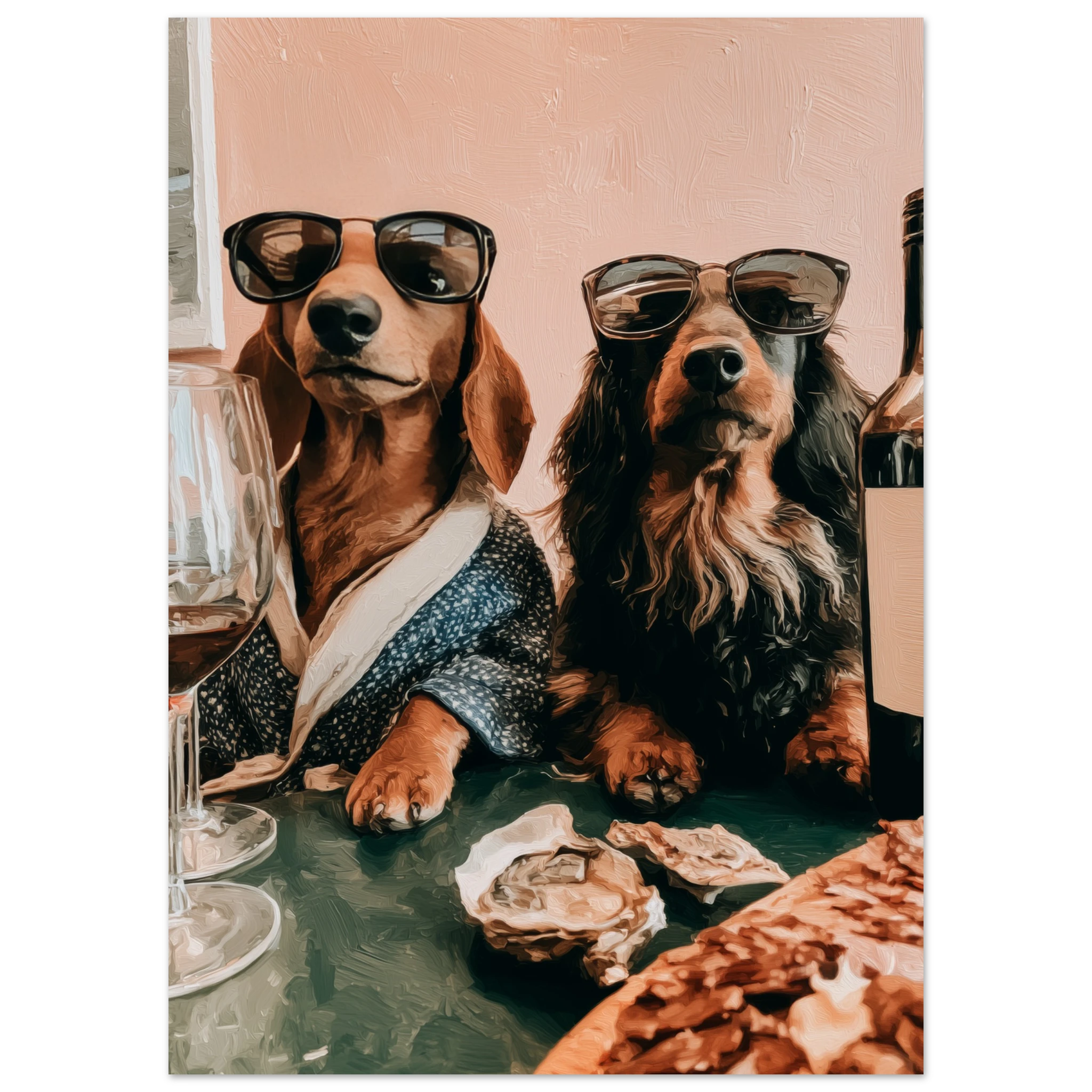 Dachshunds Wine & Dine — Matte Art Print mockup 1 | Atelier Marbella