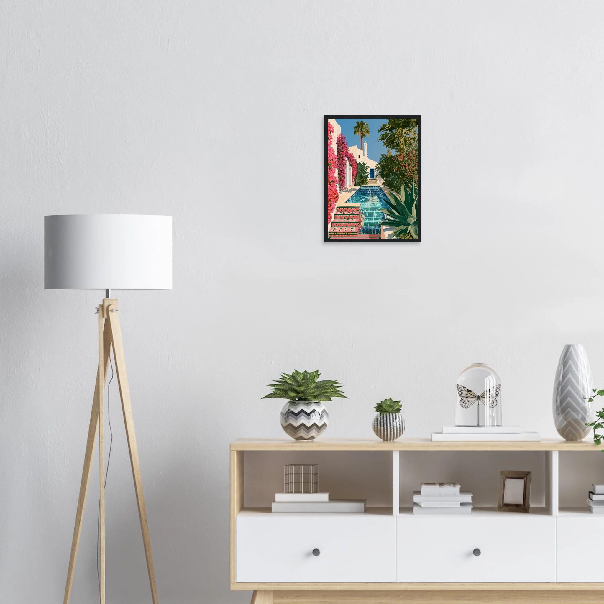 Villa Rosa — Andalusian Pool — Framed Print, natural wood | Atelier Marbella