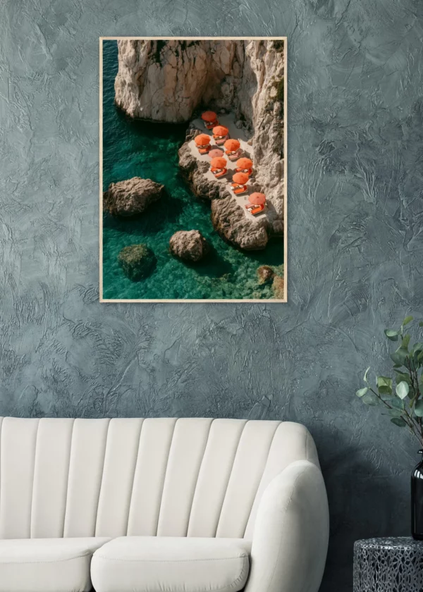 Orange Umbrellas Capri Cove — Framed Print