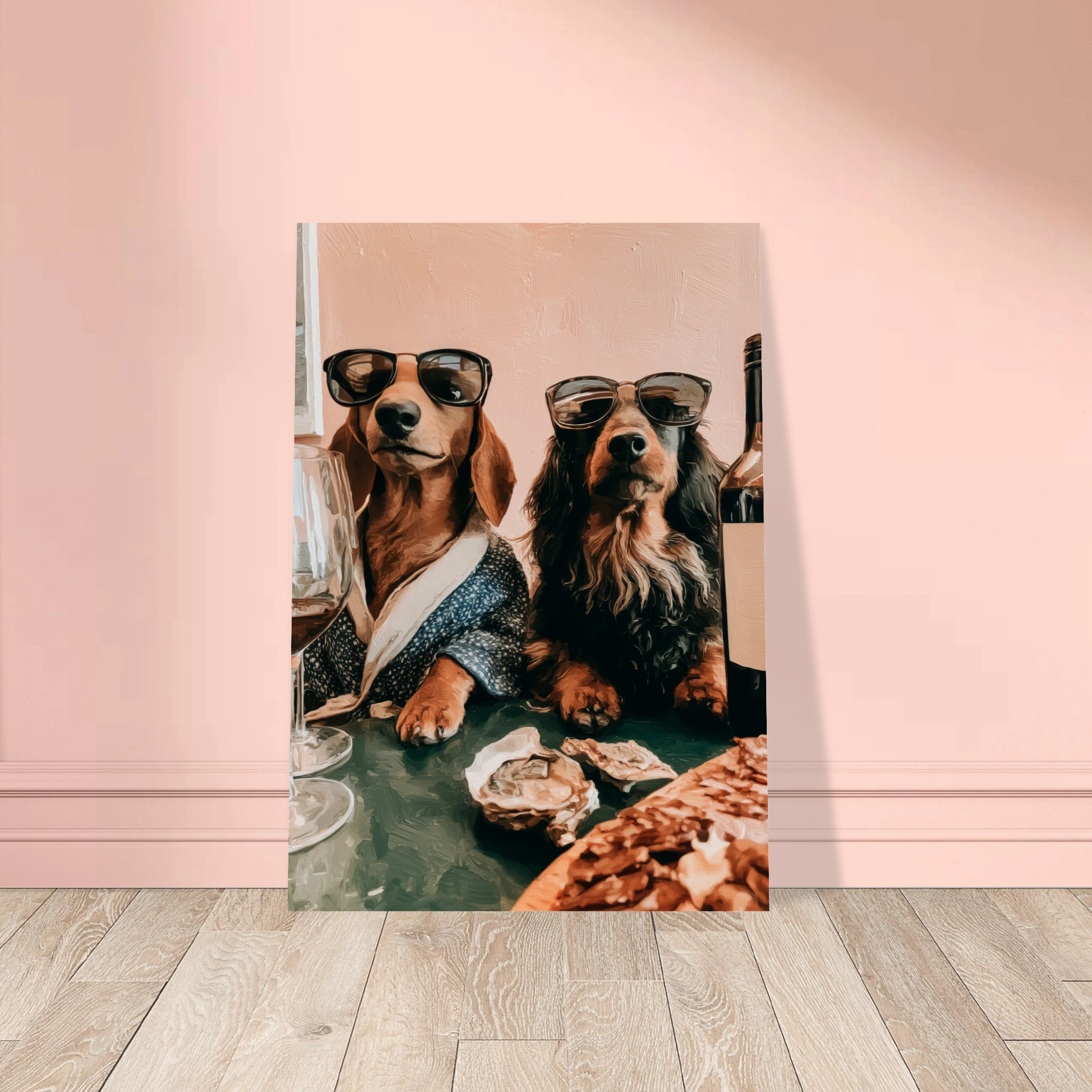Dachshunds Wine & Dine — Matte Art Print mockup 2 | Atelier Marbella