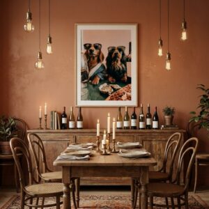 Dachshunds Wine & Dine — Framed Print
