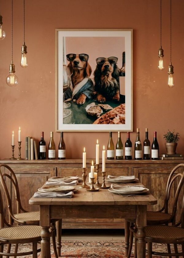 Dachshunds Wine & Dine — Framed Print