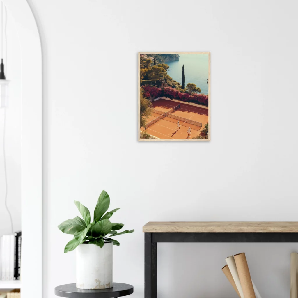 Riviera Clay Court — Mediterranean Tennis Wall Art Print — Framed Print Room Mockup