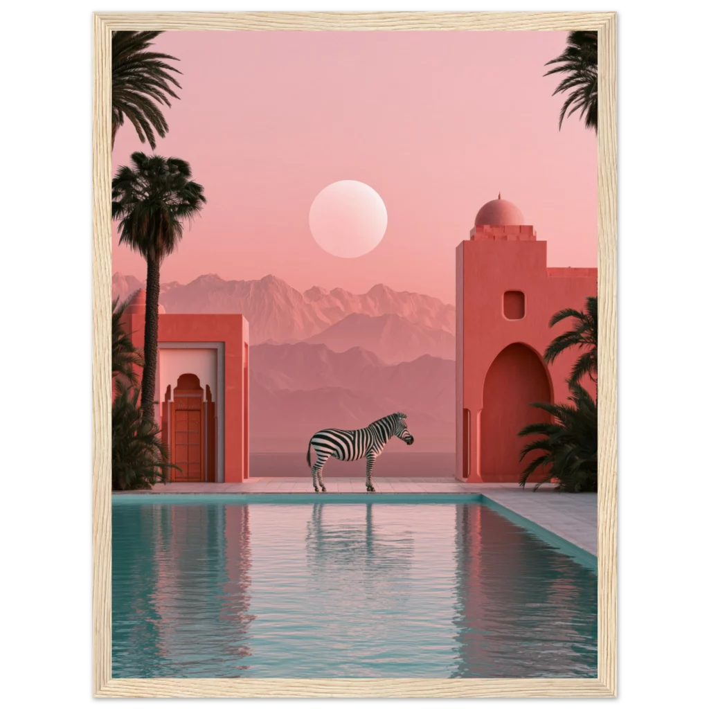 Cebra en el Riad Rosa — lámina artística enmarcada en la sala de estar
