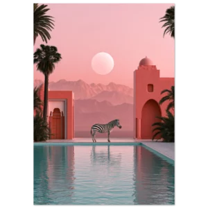 Zebra at the Pink Riad  — Matte Art Print