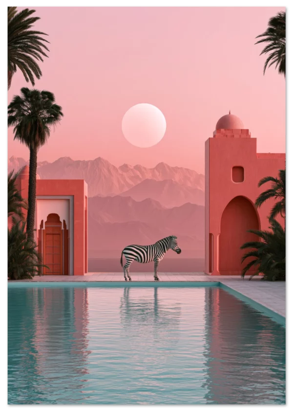 Zebra at the Pink Riad  — Matte Art Print