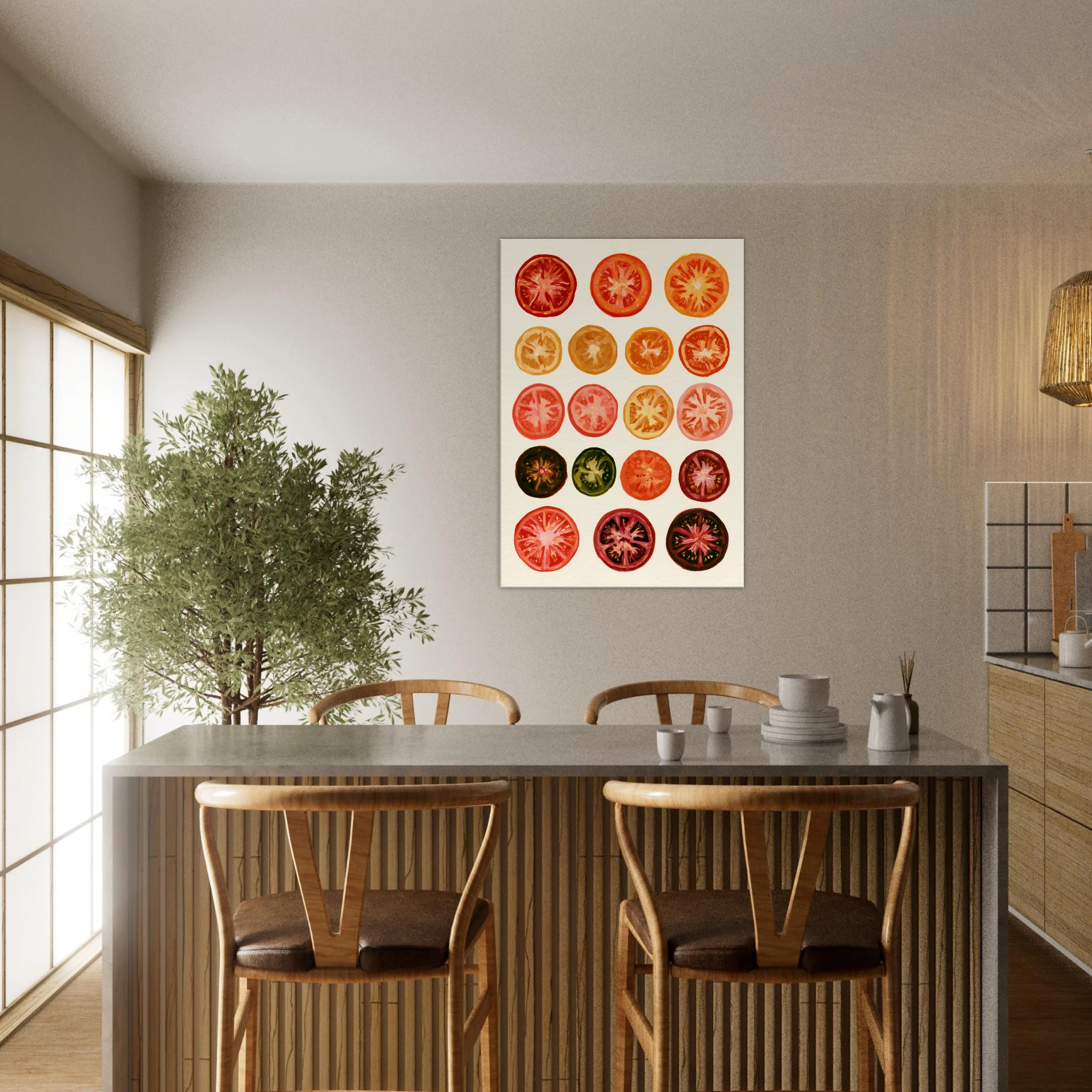 Botanical tomato canvas print on dining room wall
