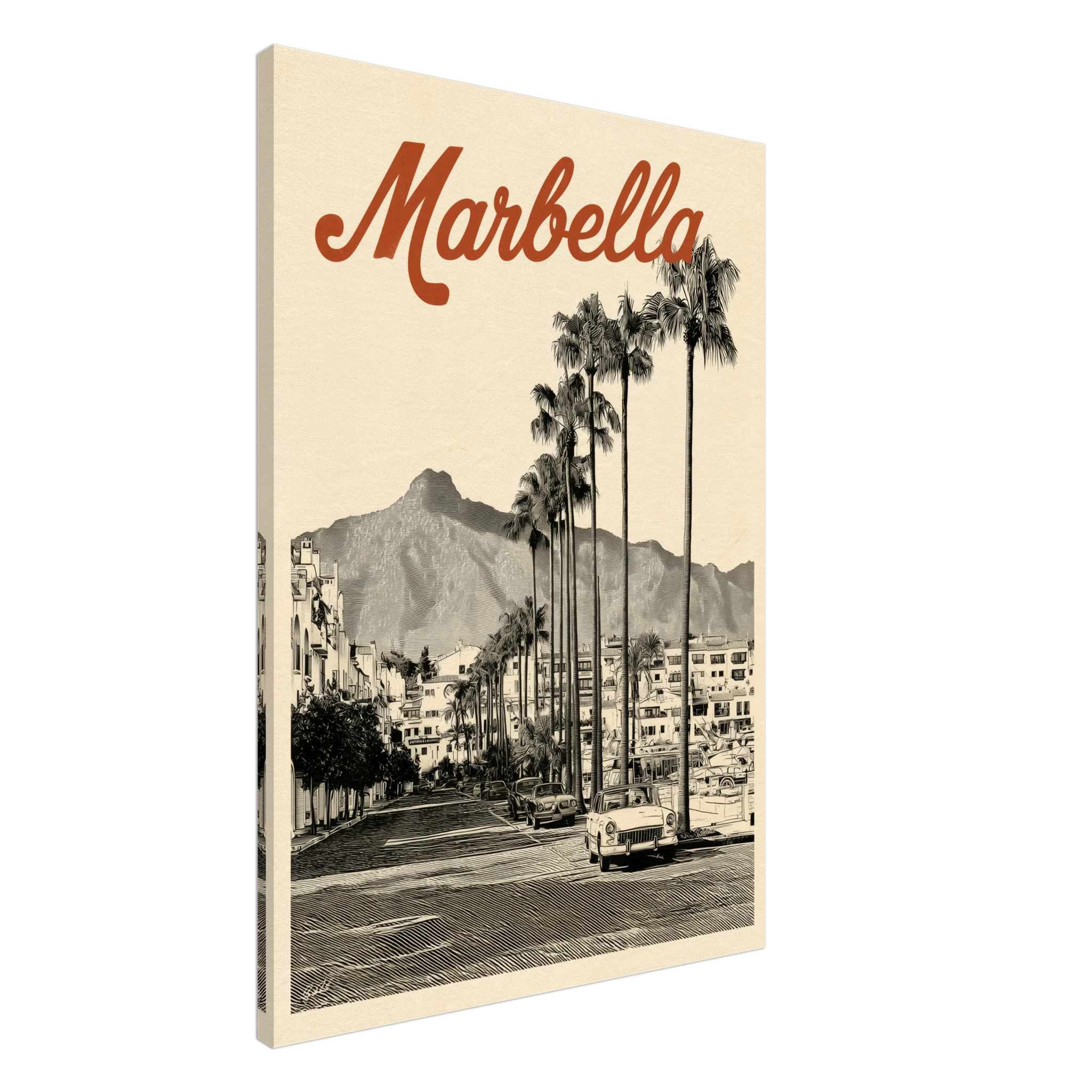 Marbella Boulevard canvas print - vintage engraving Mediterranean wall art