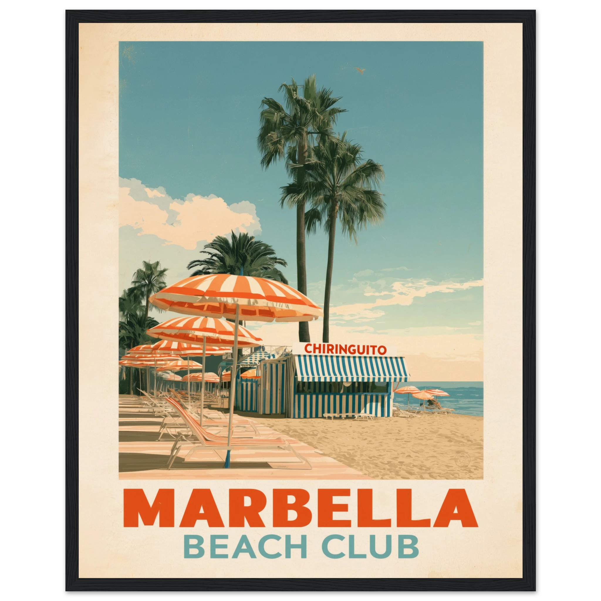 Marbella Beach Club framed print - vintage travel poster Mediterranean wall art