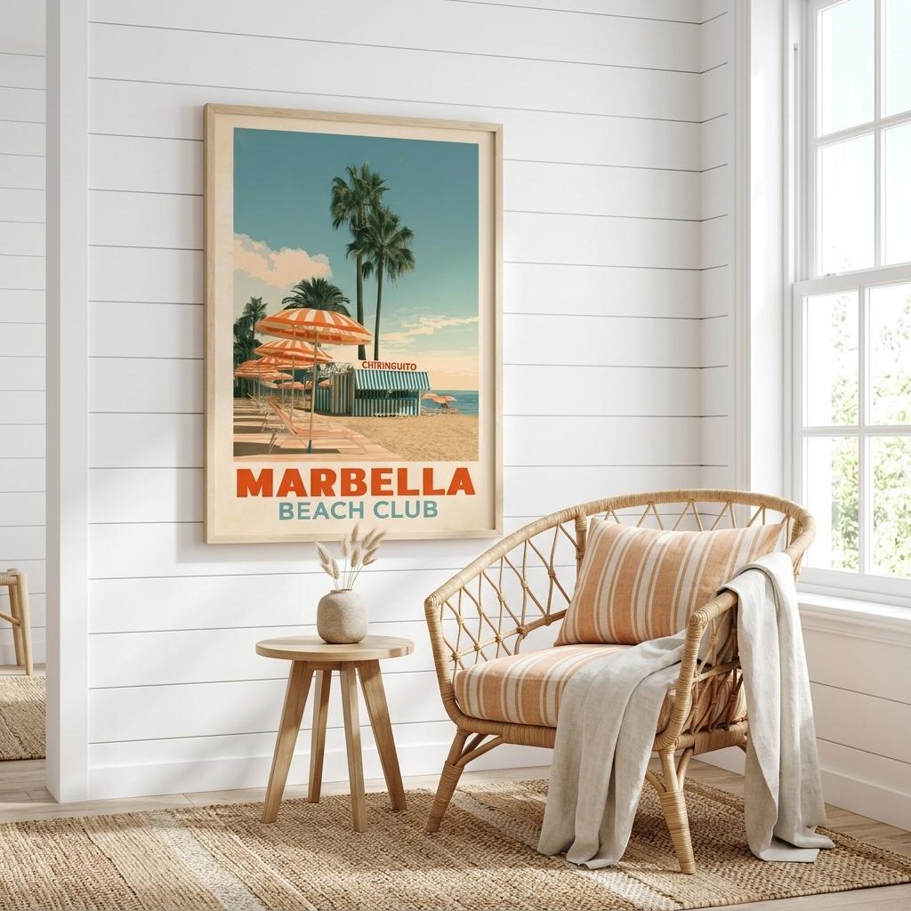 Marbella Beach Club framed print - vintage travel poster Mediterranean wall art