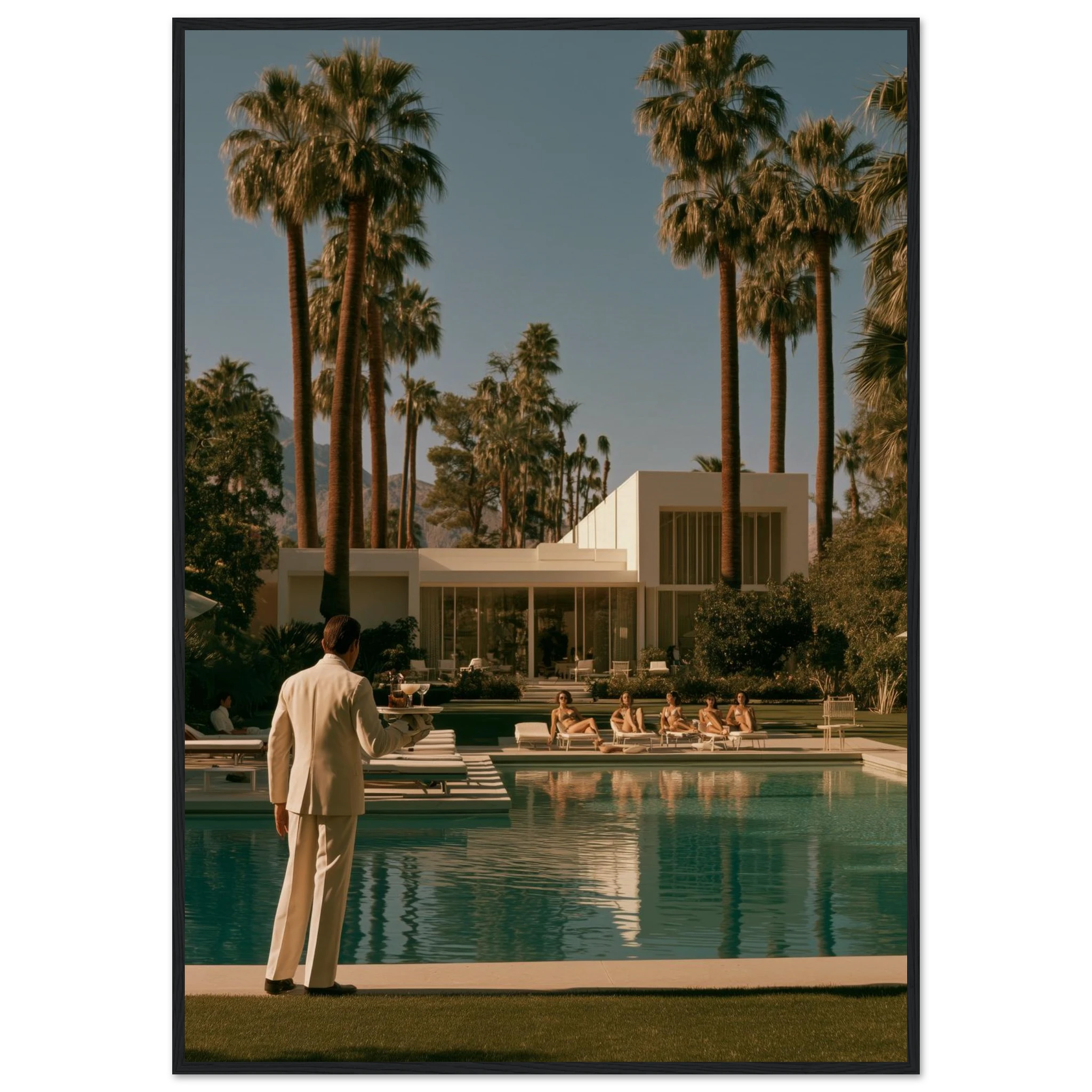 Palm Springs poolside framed wall art office mockup