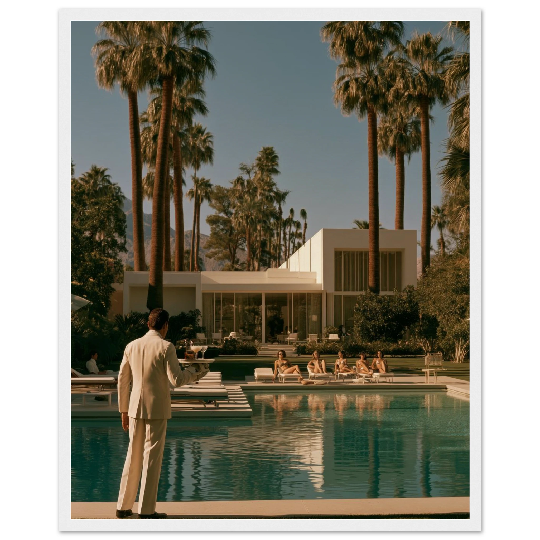 Palm Springs poolside framed wall art hallway mockup