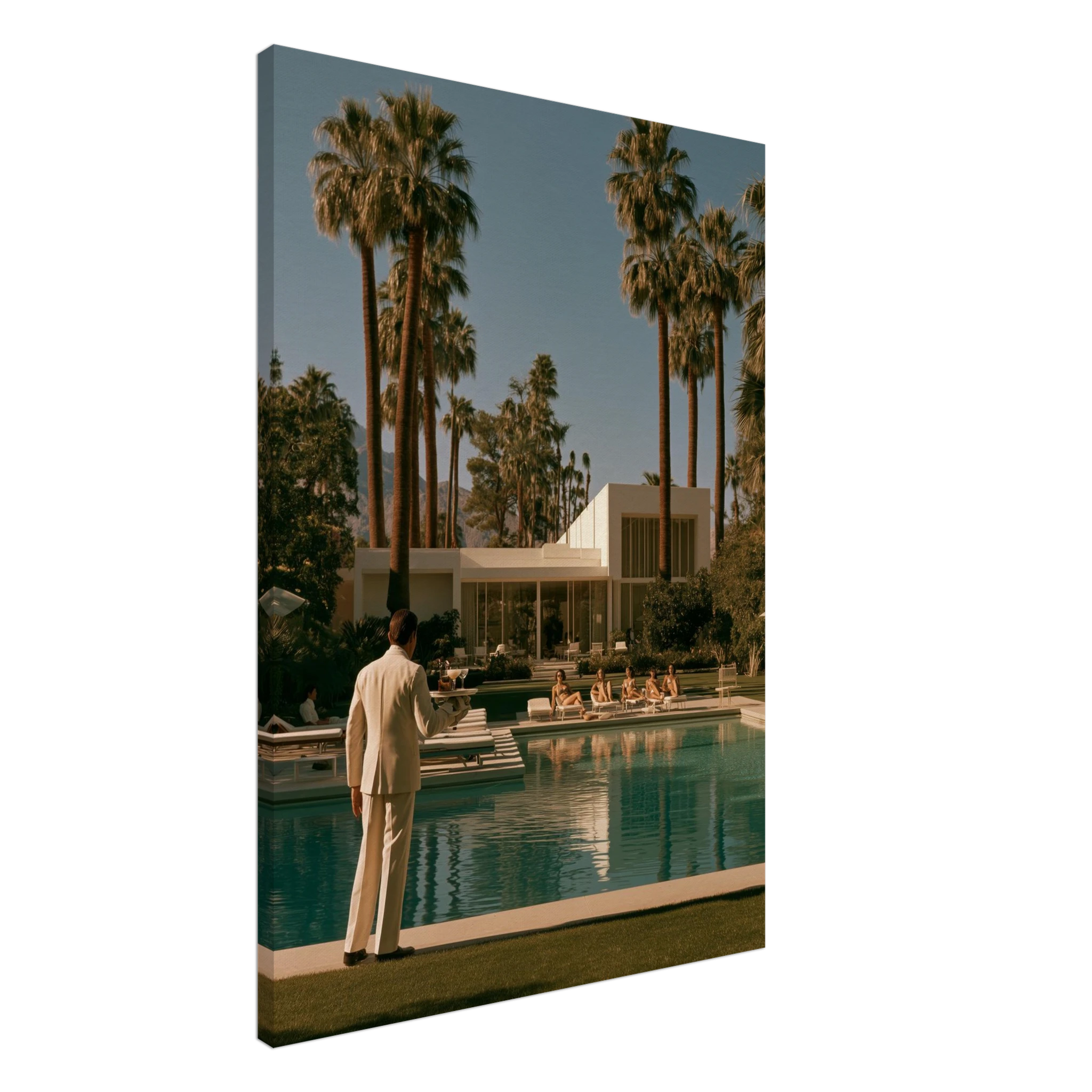 Palm Springs poolside canvas print bedroom mockup