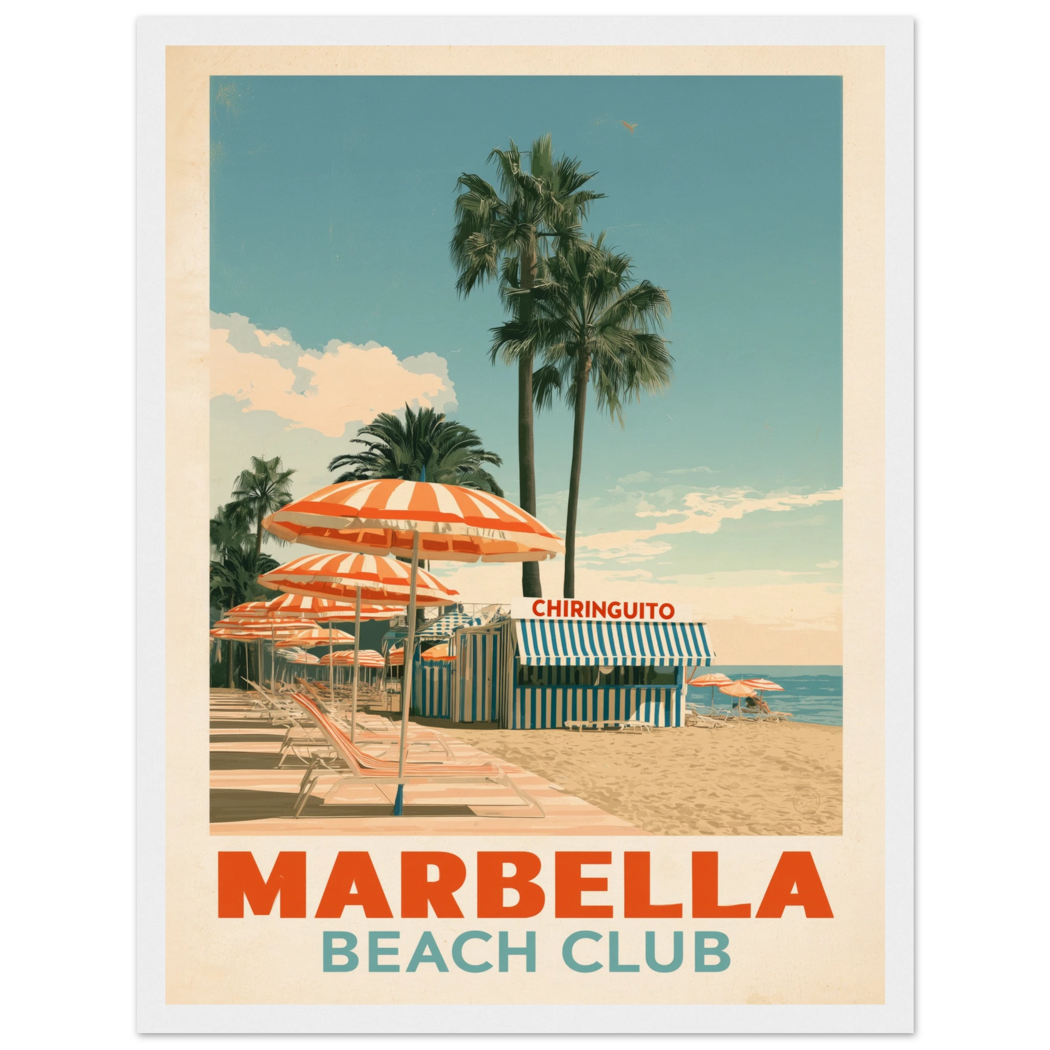 Marbella Beach Club framed print - vintage travel poster Mediterranean wall art