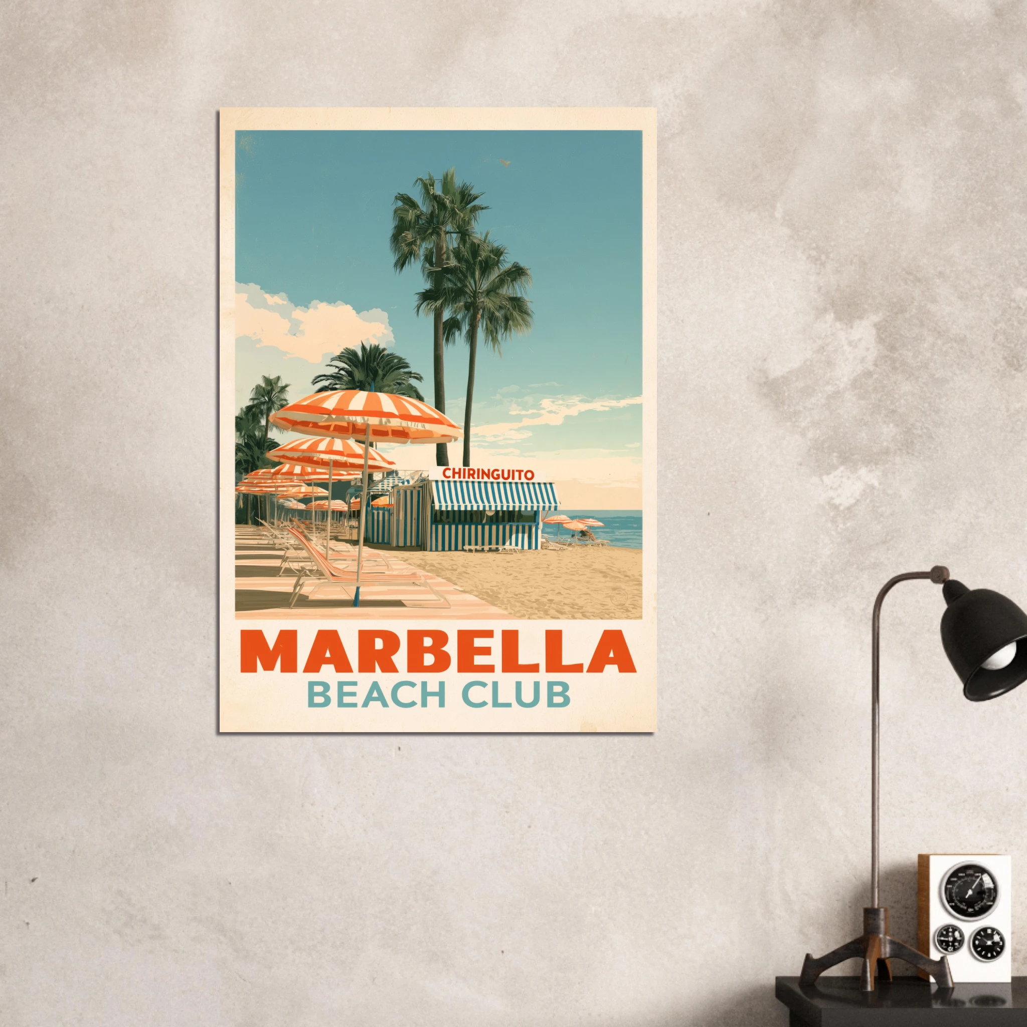 Marbella Beach Club matte art print - vintage travel poster Mediterranean wall art