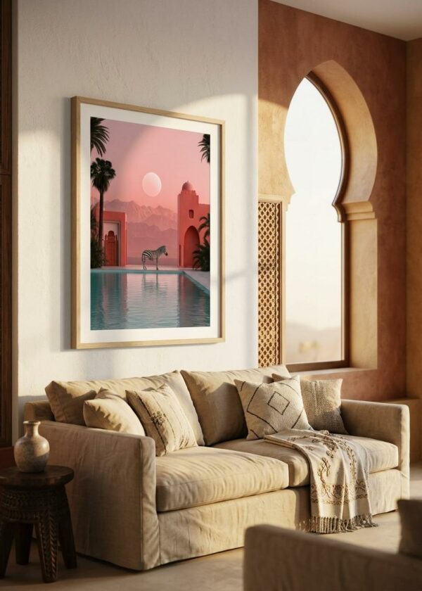 Zebra at the Pink Riad — Framed Print