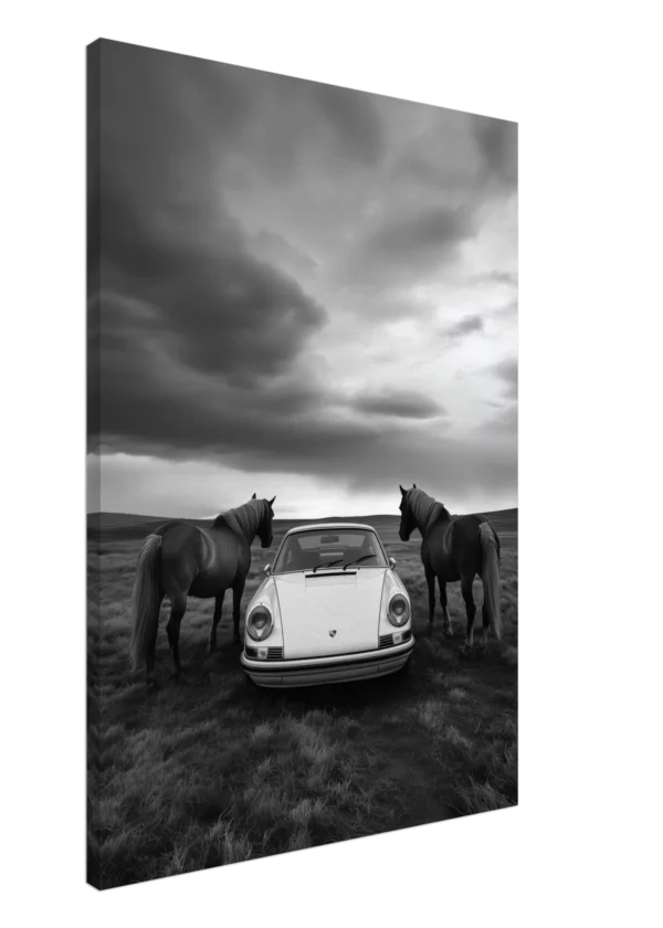 Porsche 911 and the Black Horses — Canvas Print