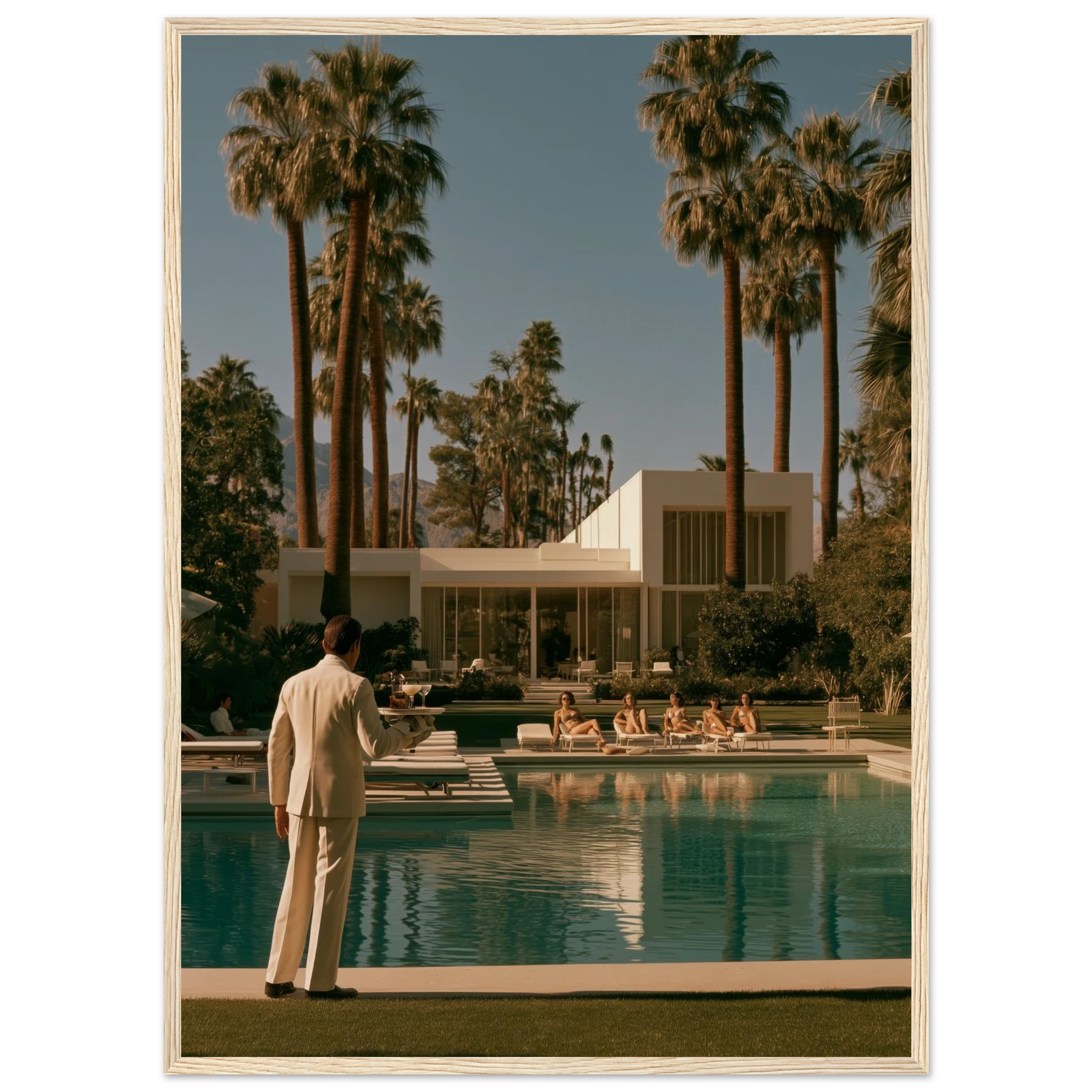 Palm Springs poolside framed wall art reading nook mockup