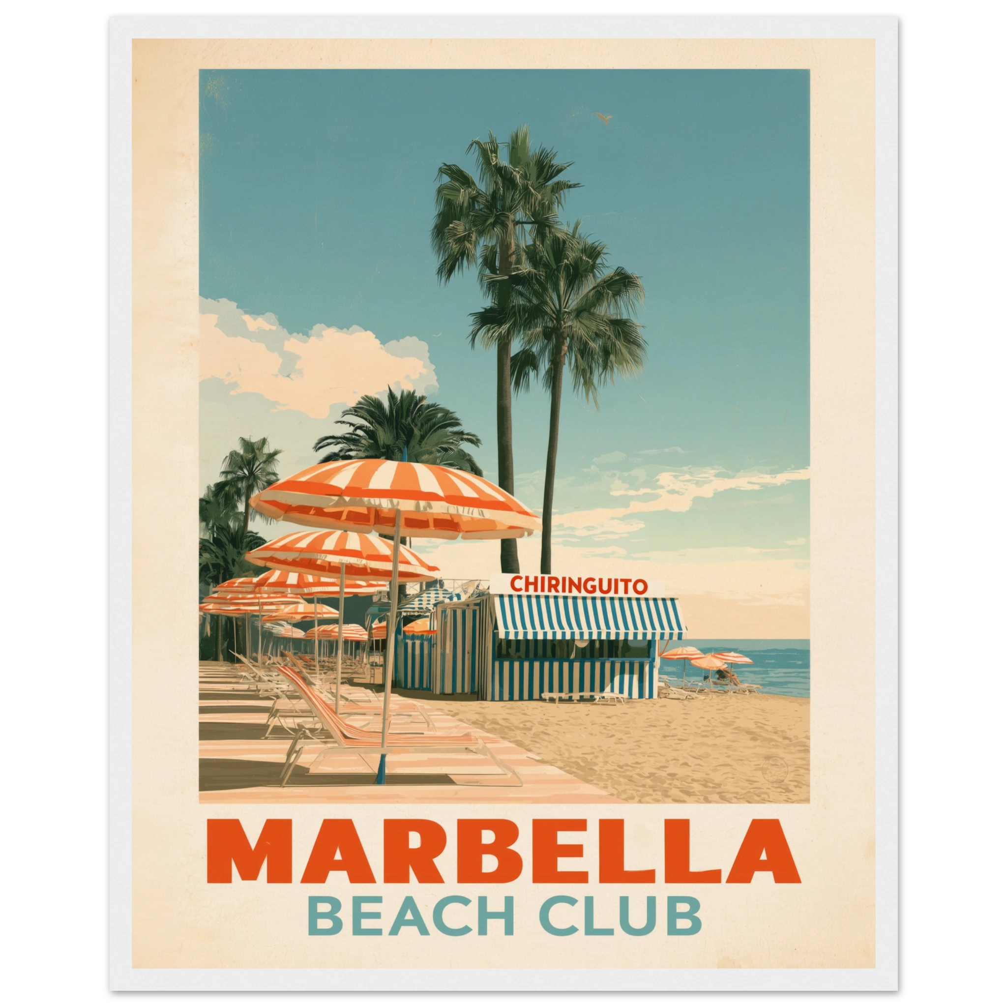 Marbella Beach Club framed print - vintage travel poster Mediterranean wall art