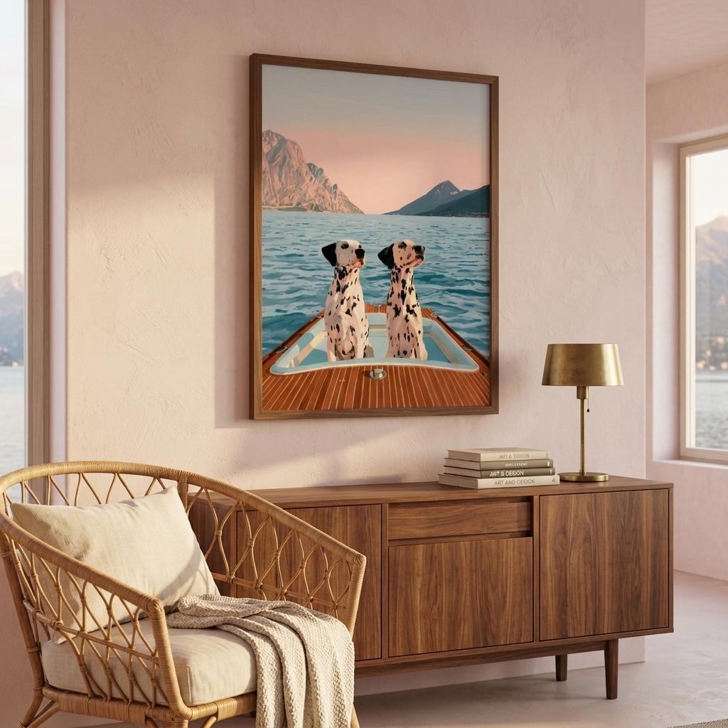 Dalmatians on Lake Como framed wall art print