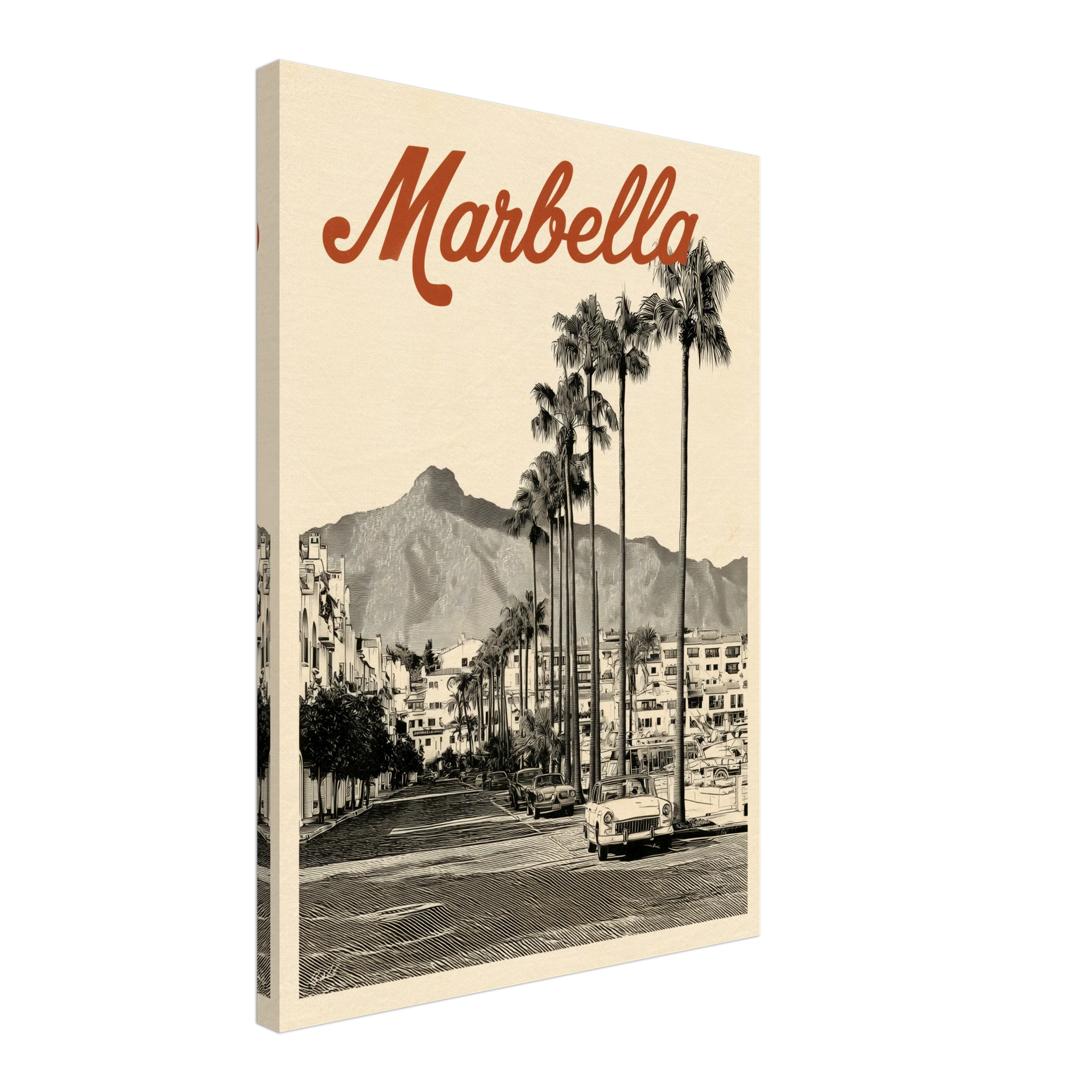 Marbella Boulevard canvas print - vintage engraving Mediterranean wall art