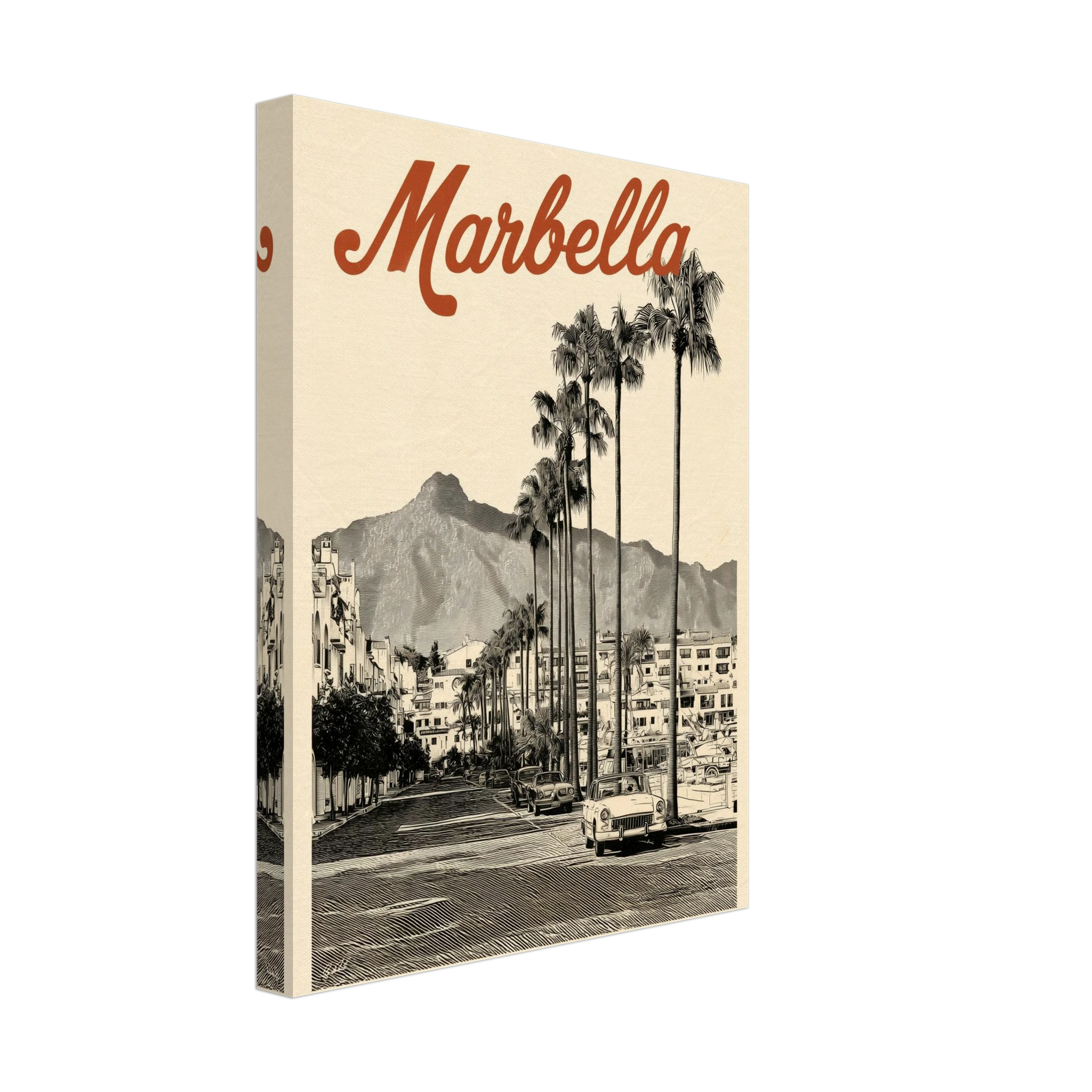 Marbella Boulevard canvas print - vintage engraving Mediterranean wall art