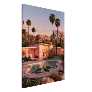 Three Peacocks — Palm Springs Pool — Canvas Print