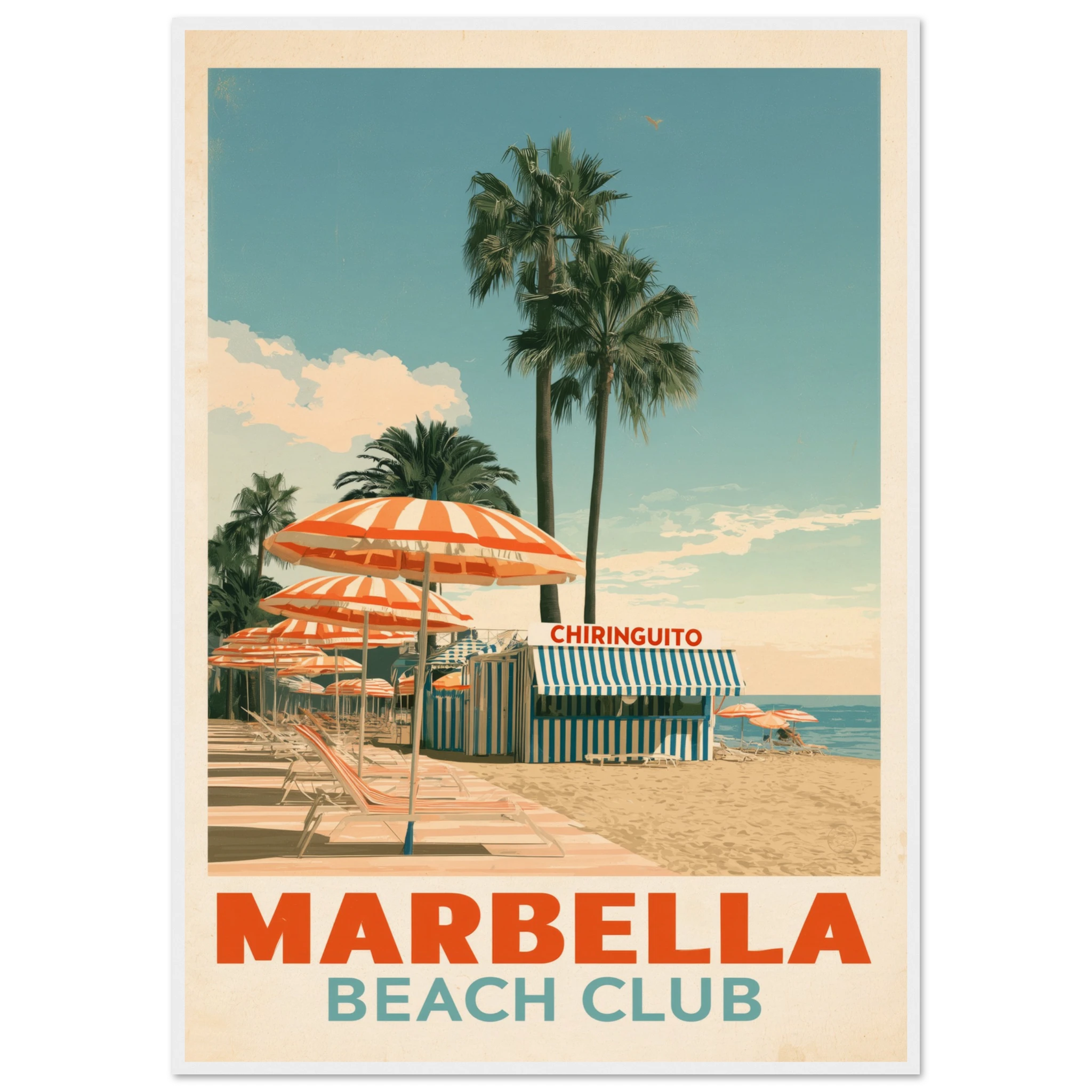 Marbella Beach Club framed print - vintage travel poster Mediterranean wall art