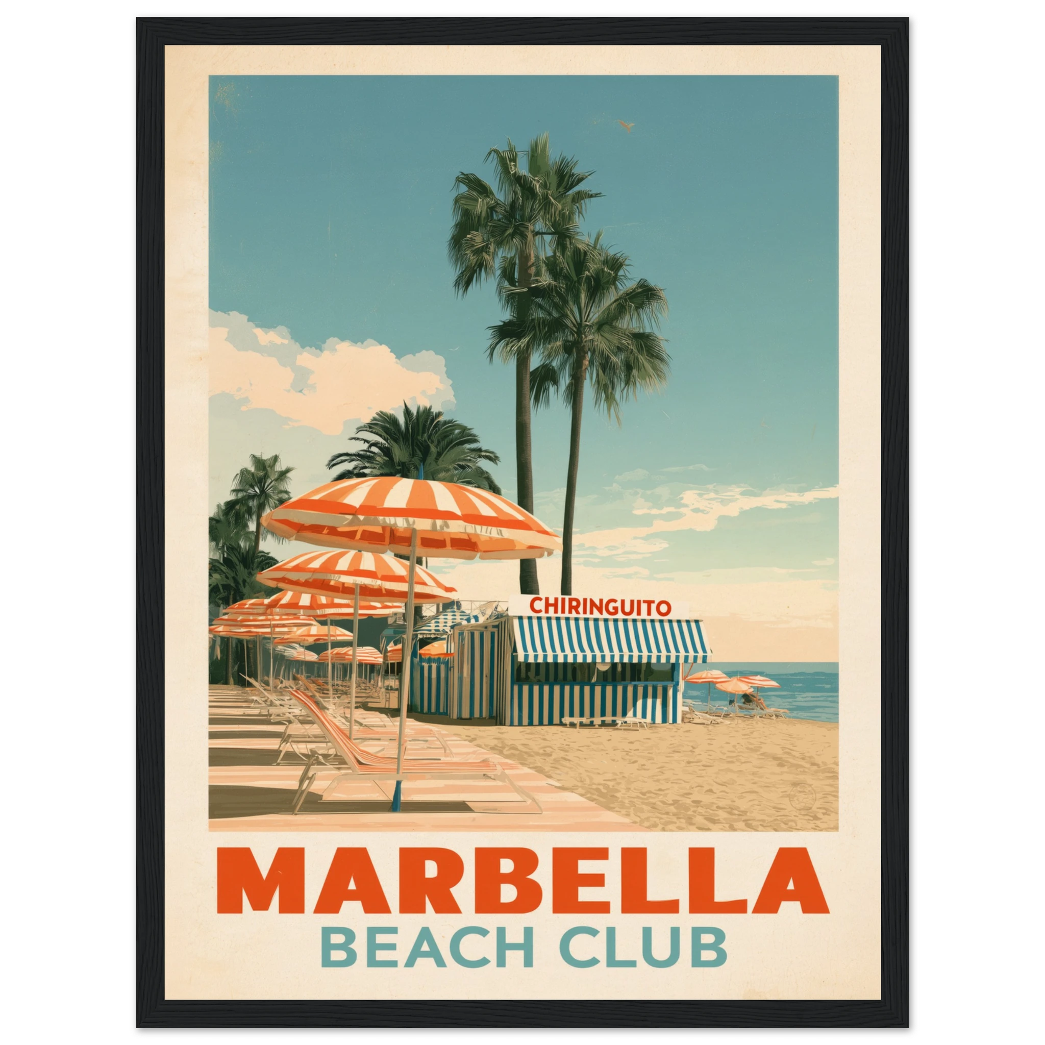 Marbella Beach Club framed print - vintage travel poster Mediterranean wall art
