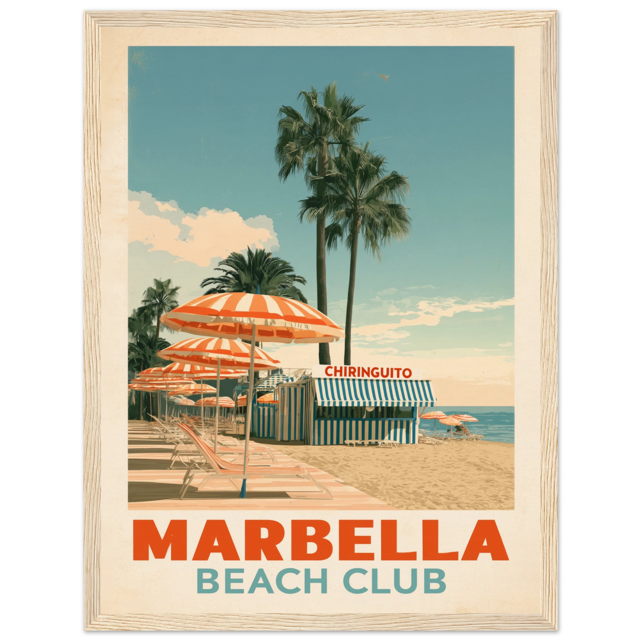Marbella Beach Club framed print - vintage travel poster Mediterranean wall art