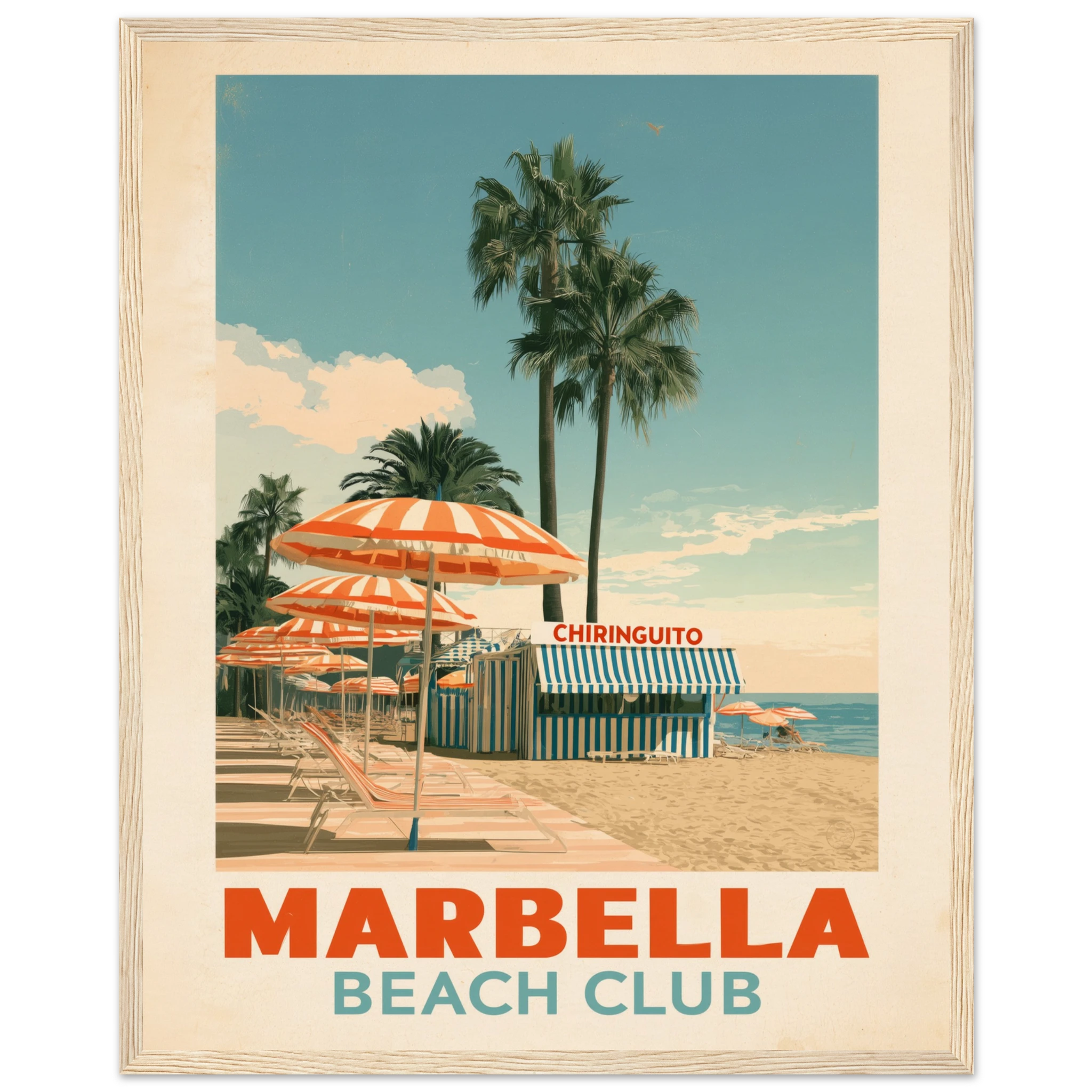 Marbella Beach Club framed print - vintage travel poster Mediterranean wall art